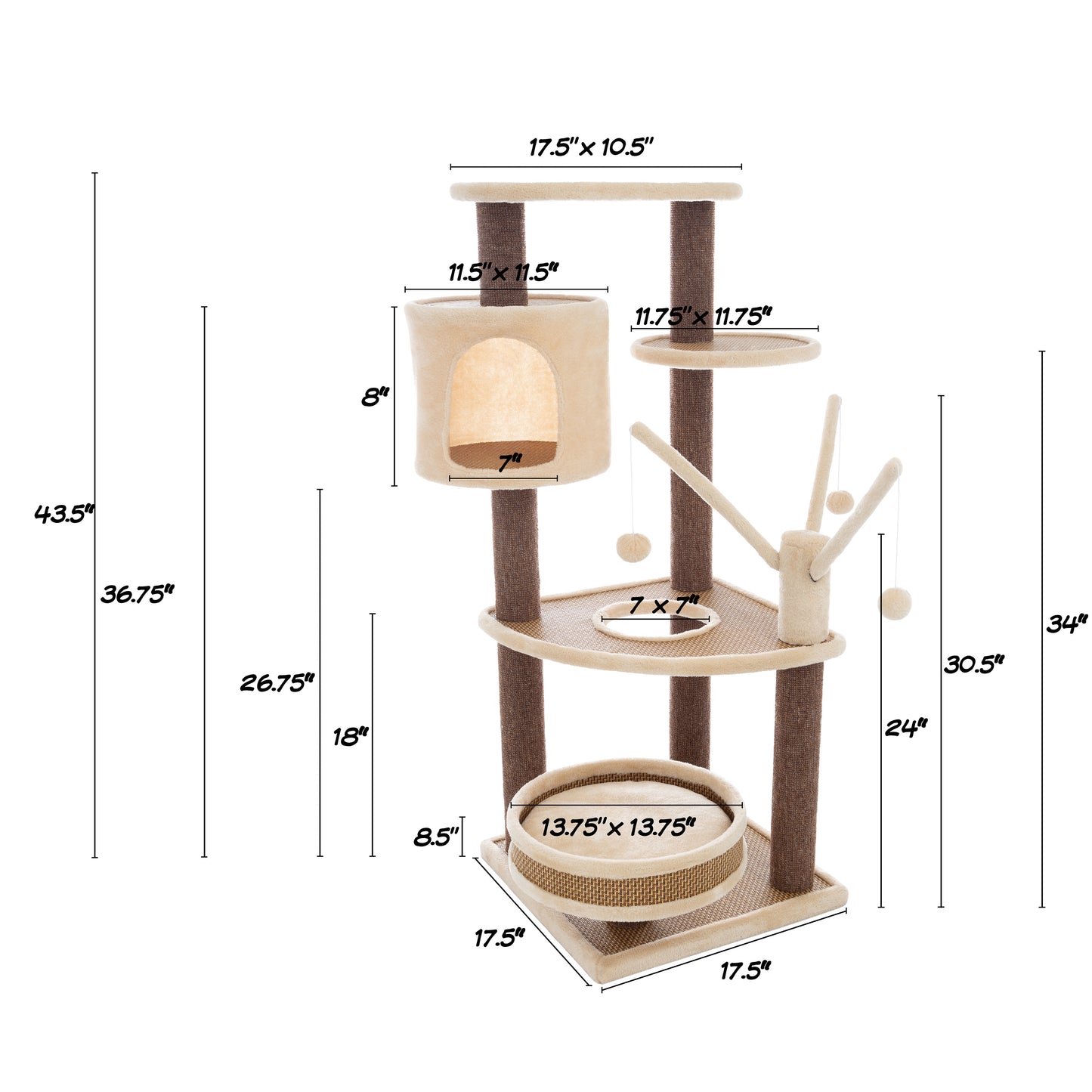 PETMAKER 6-Tier Carpeted Cat Tower, Beige