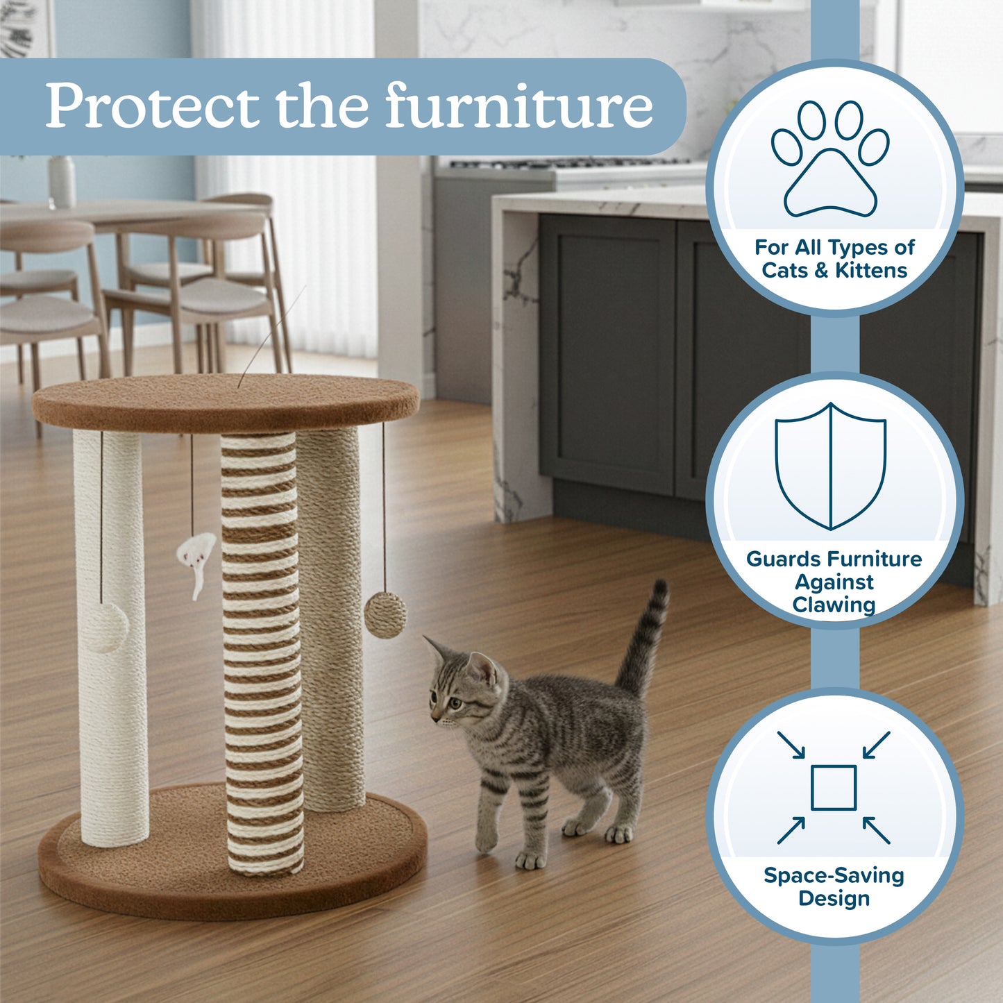Cat Scratching Post Tower with 3 Posts