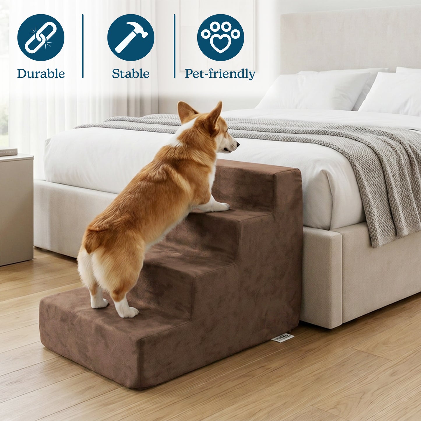 PETMAKER Foam Dog Stairs for Small Pets, Brown