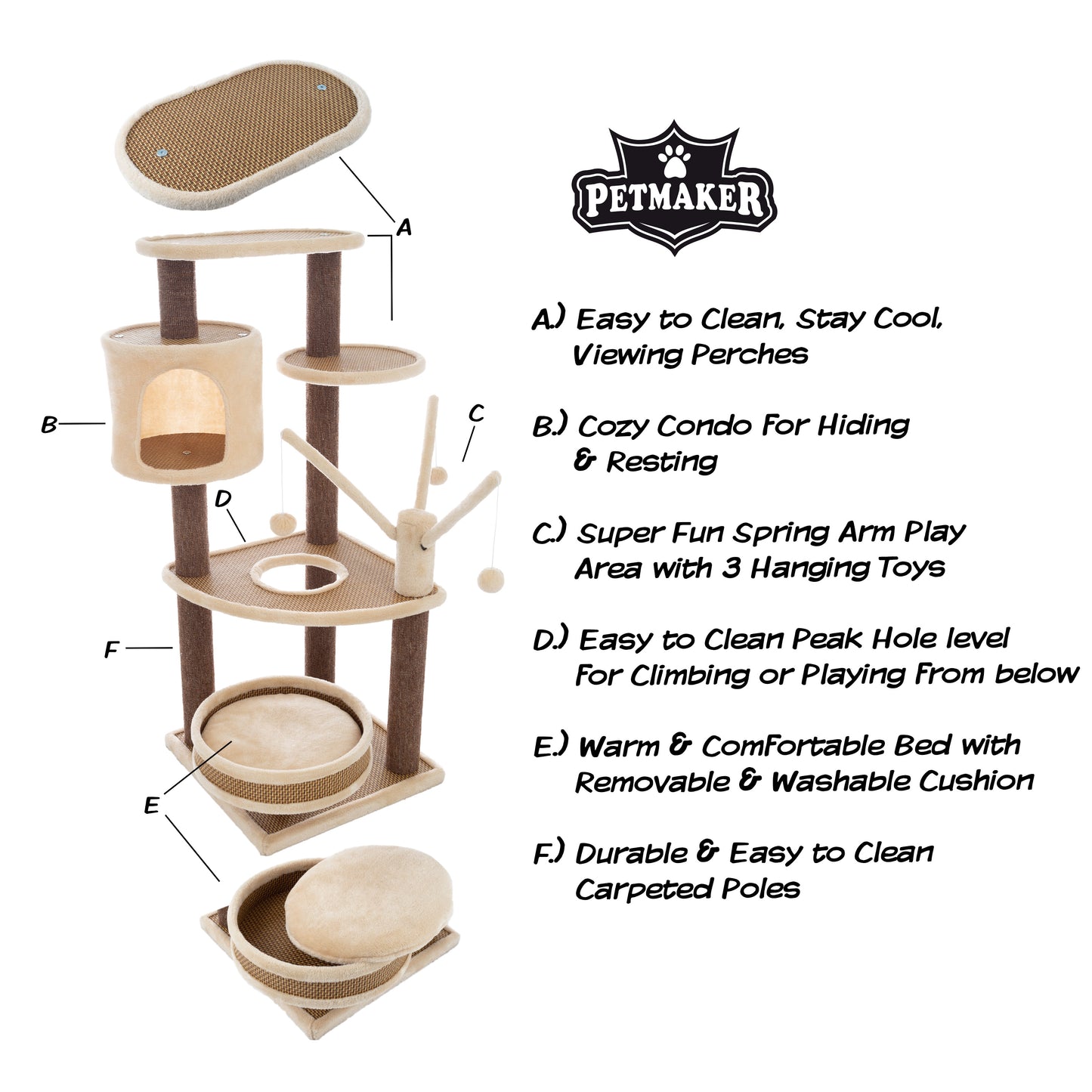PETMAKER 6-Tier Carpeted Cat Tower, Beige