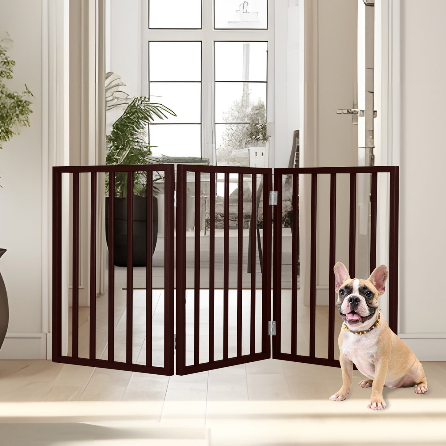 PETMAKER 3-Panel Indoor Foldable Pet Gate, Brown