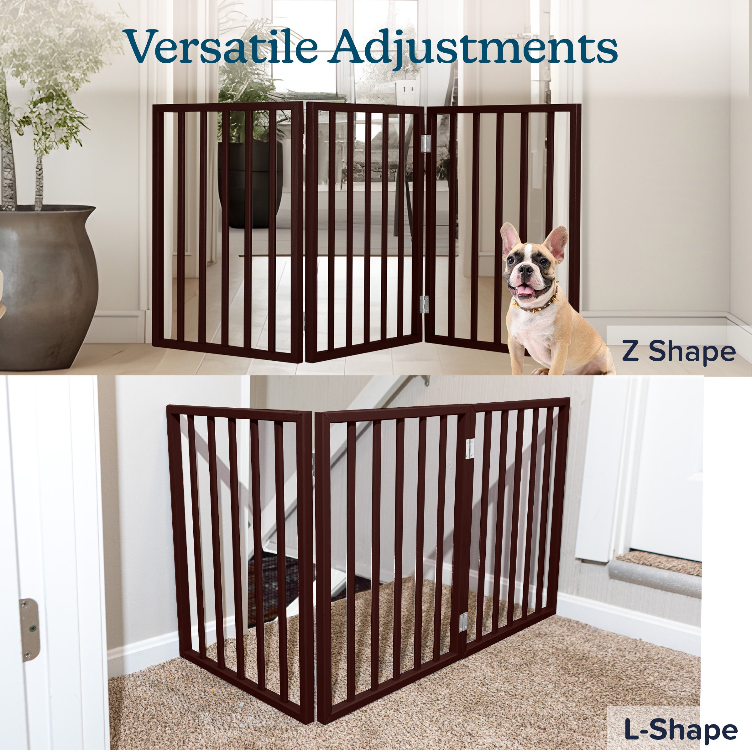 Pet Gate - 3-Panel Foldable Wooden Dog & Cat Gate, 54x24 inch