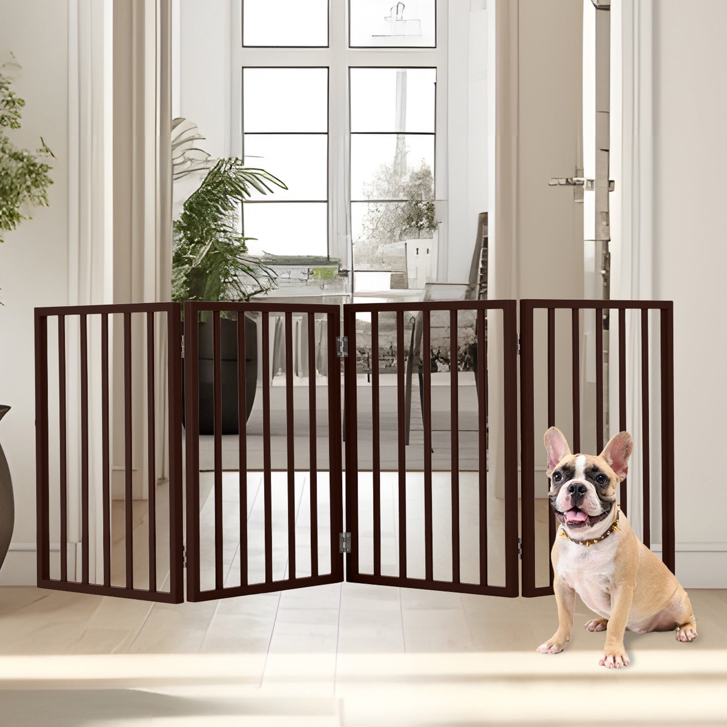 PETMAKER 4-Panel Indoor Foldable Pet Gate, Brown