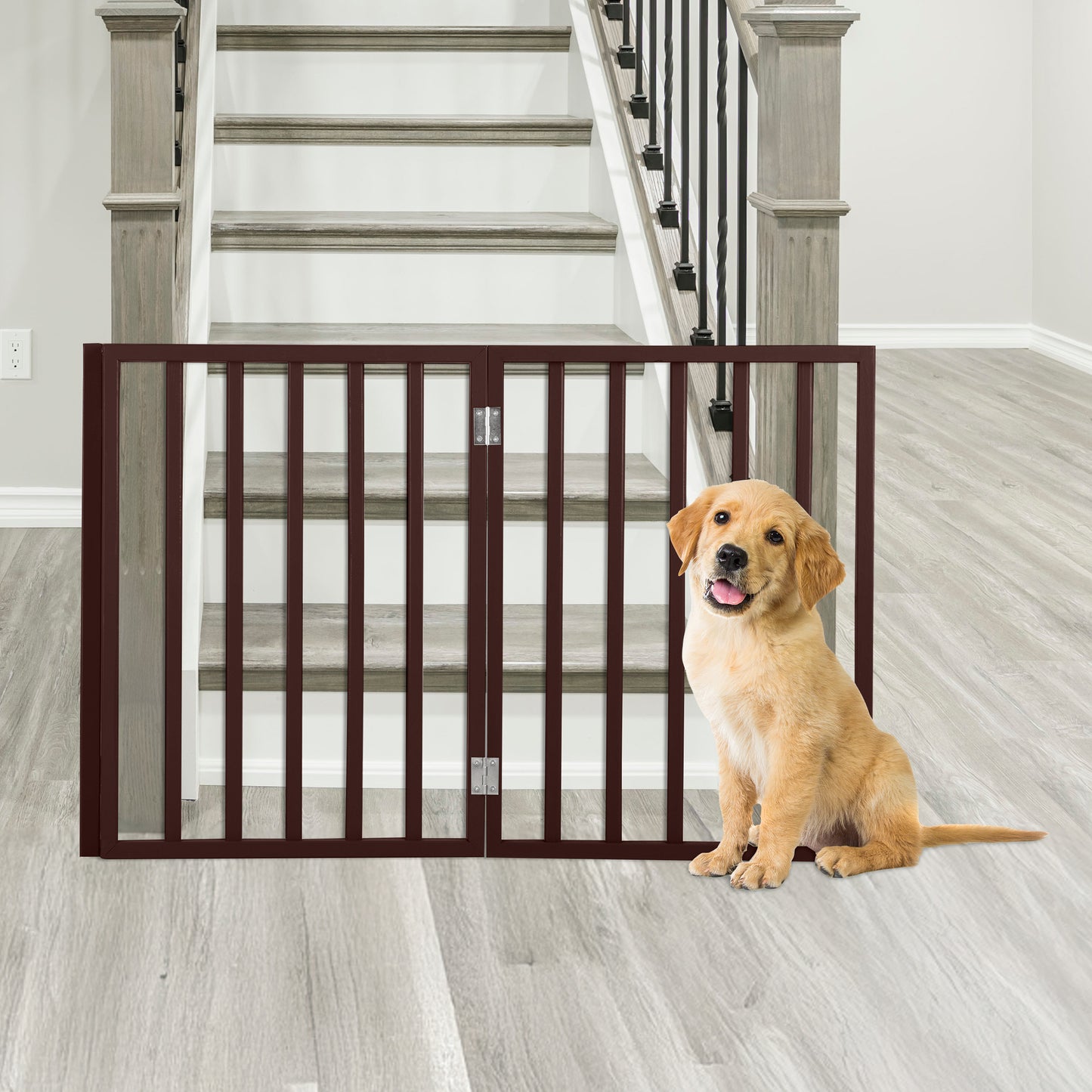 PETMAKER 3-Panel Indoor Foldable Pet Gate, Brown