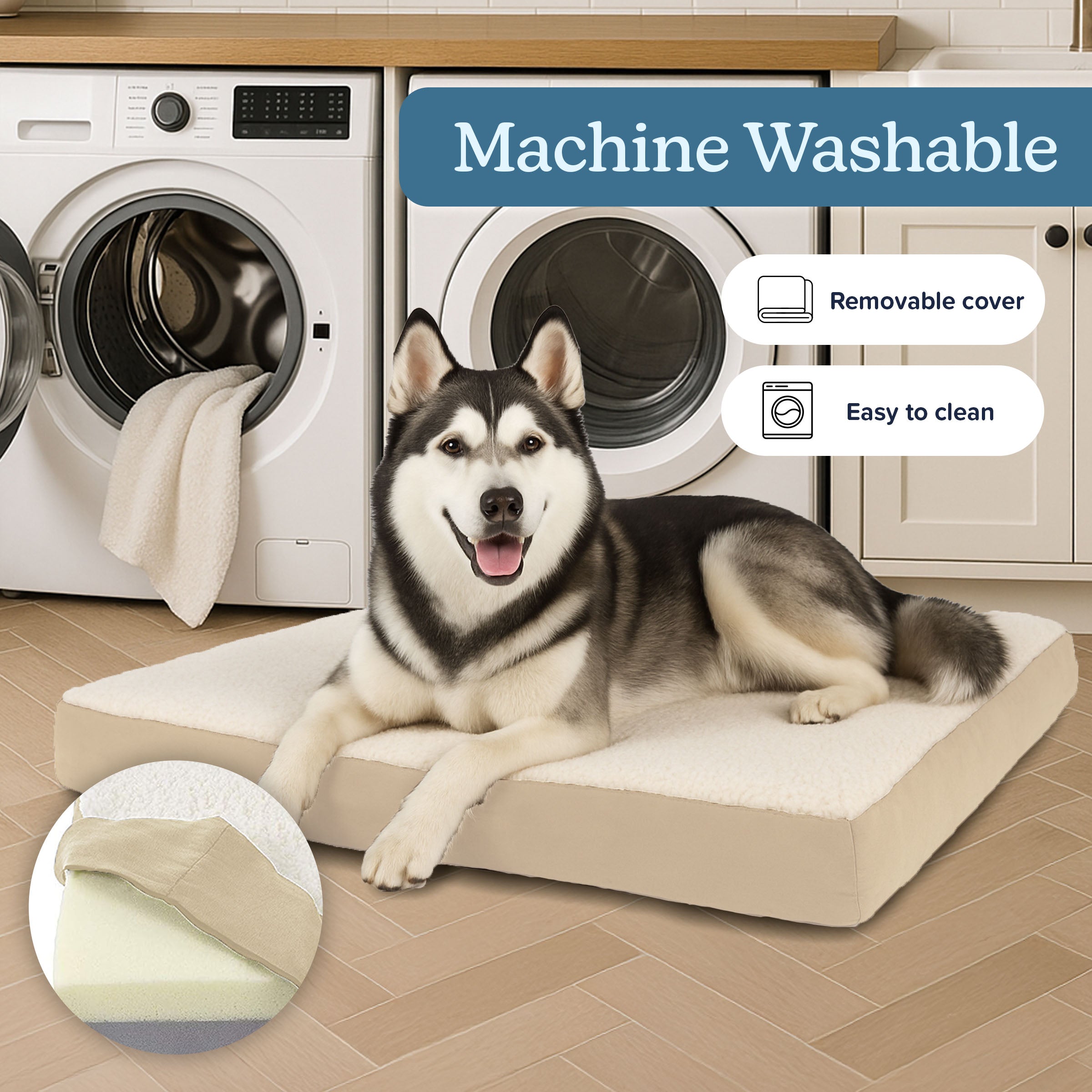 PETMAKER 44x35 Orthopedic Dog Bed with Memory Foam and Sherpa