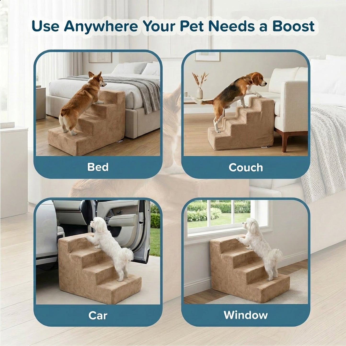 4-Step Non-Slip Foam Pet Stairs