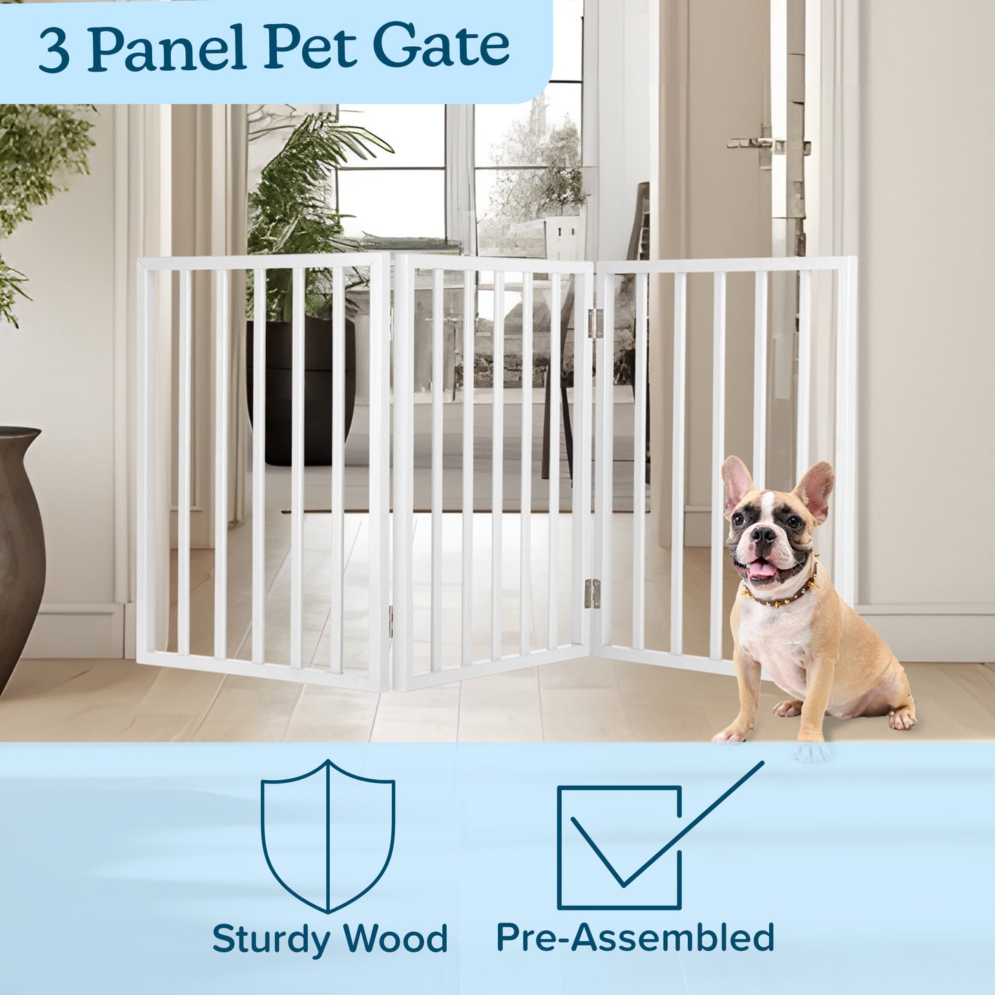 PETMAKER 3-Panel Indoor Foldable Pet Gate, White