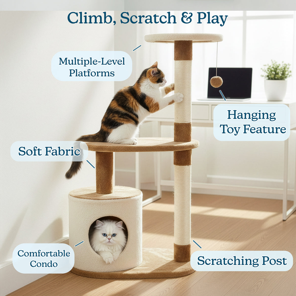 3-Tier Cat Tower with Scratch Posts