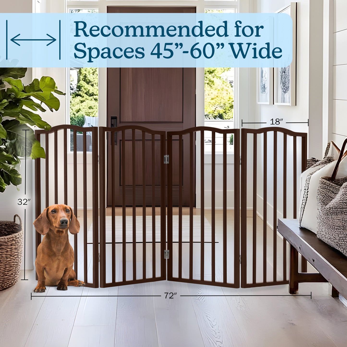 PETMAKER 4-Panel Indoor Foldable Pet Gate, Brown