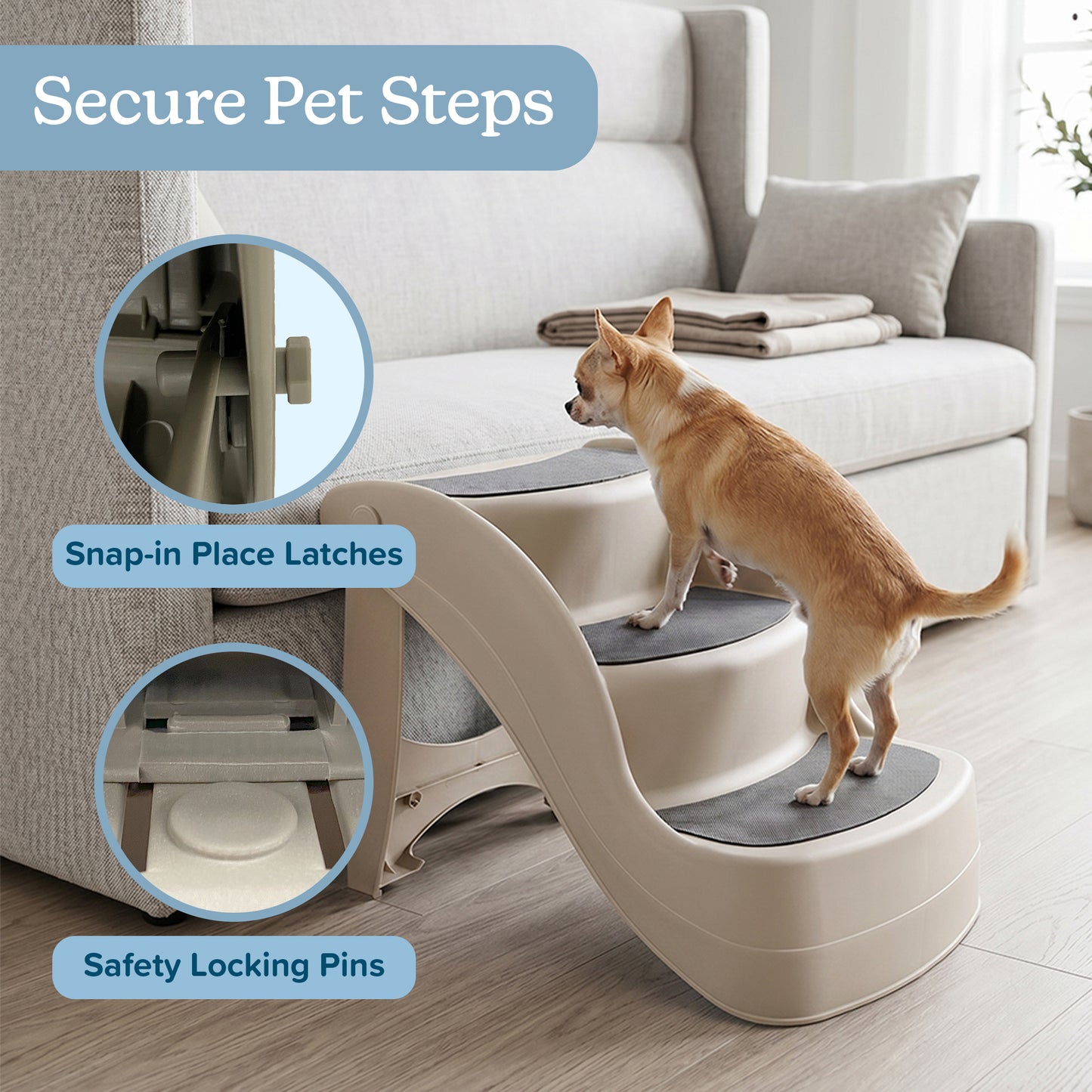 PETMAKER 3-Step Pet Stairs for Small Dogs, Tan