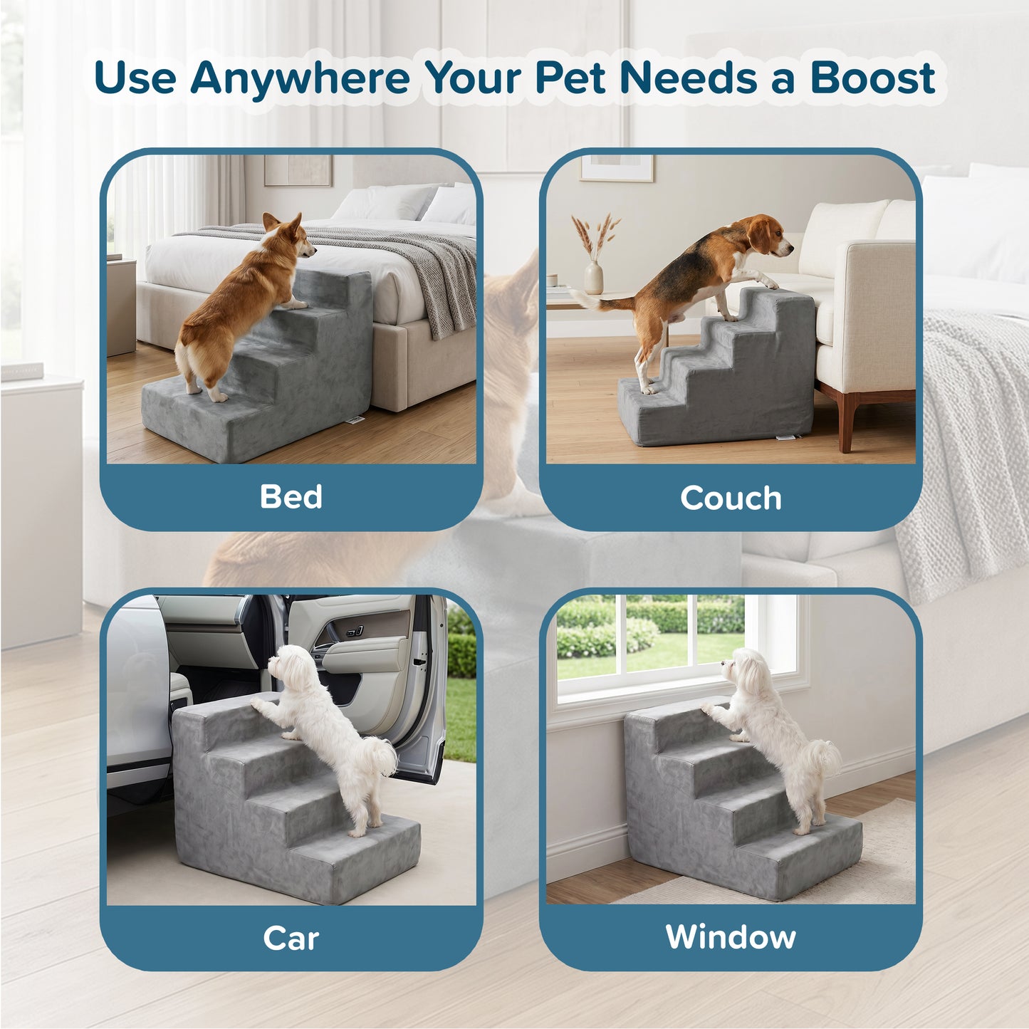 4-Step Nonslip Foam Pet Staircase