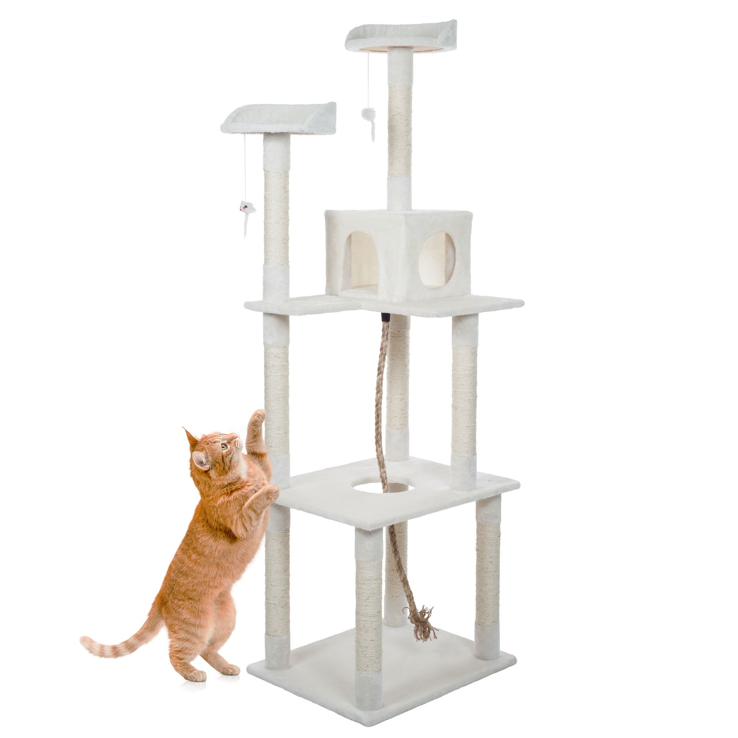 PETMAKER 6FT Cat Tree with Scratch Posts, Ivory
