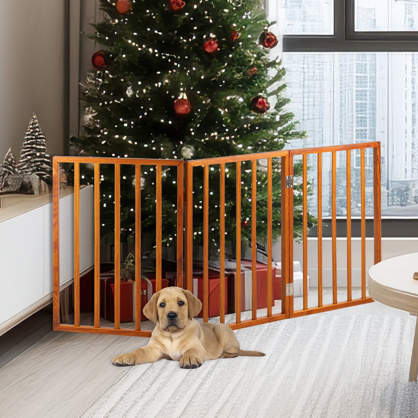 PETMAKER 3-Panel Foldable Pet Gate, Mahogany