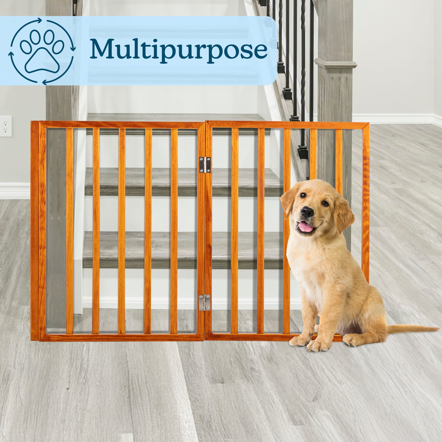 PETMAKER 3-Panel Foldable Pet Gate, Mahogany