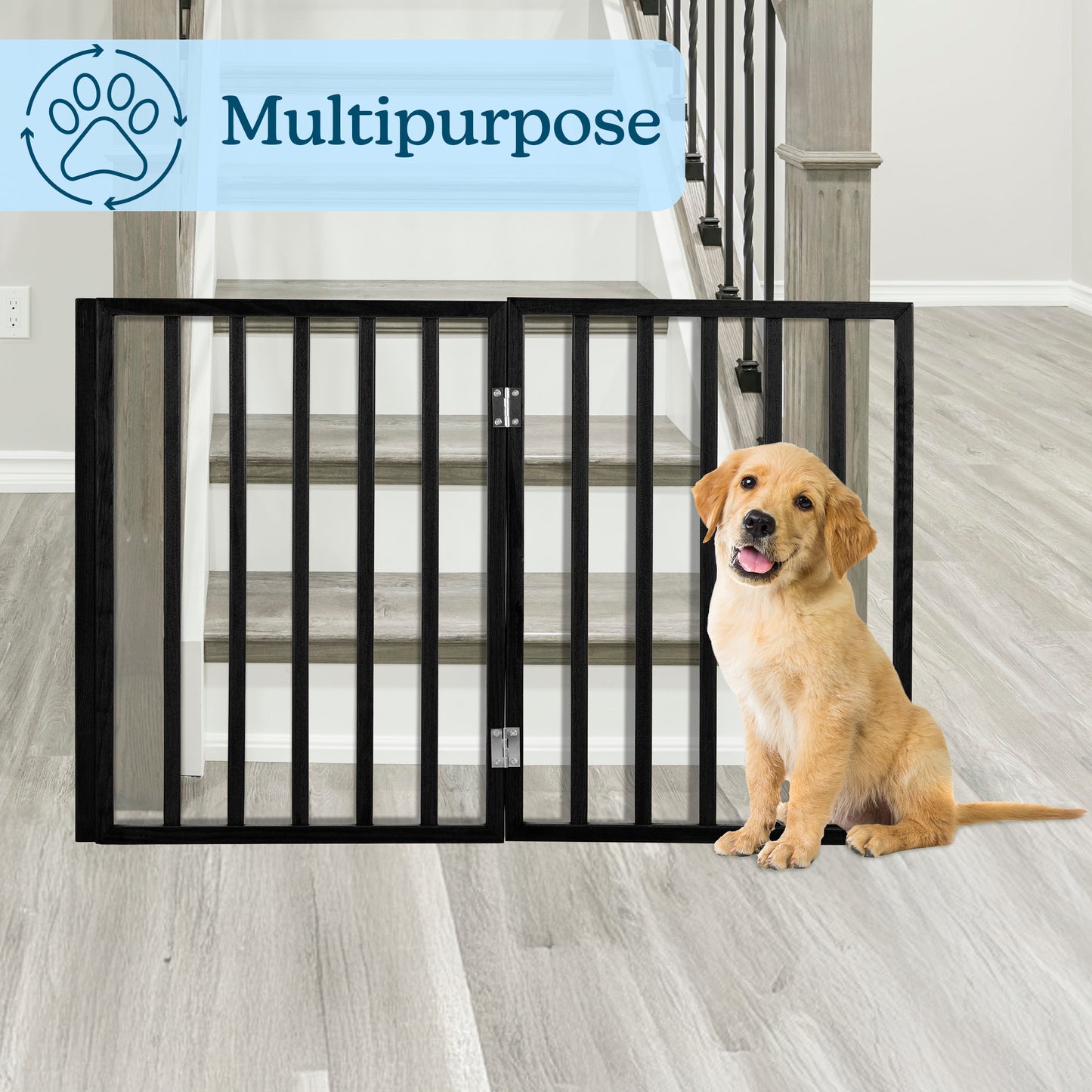 PETMAKER 3-Panel Indoor Foldable Pet Gate, Black