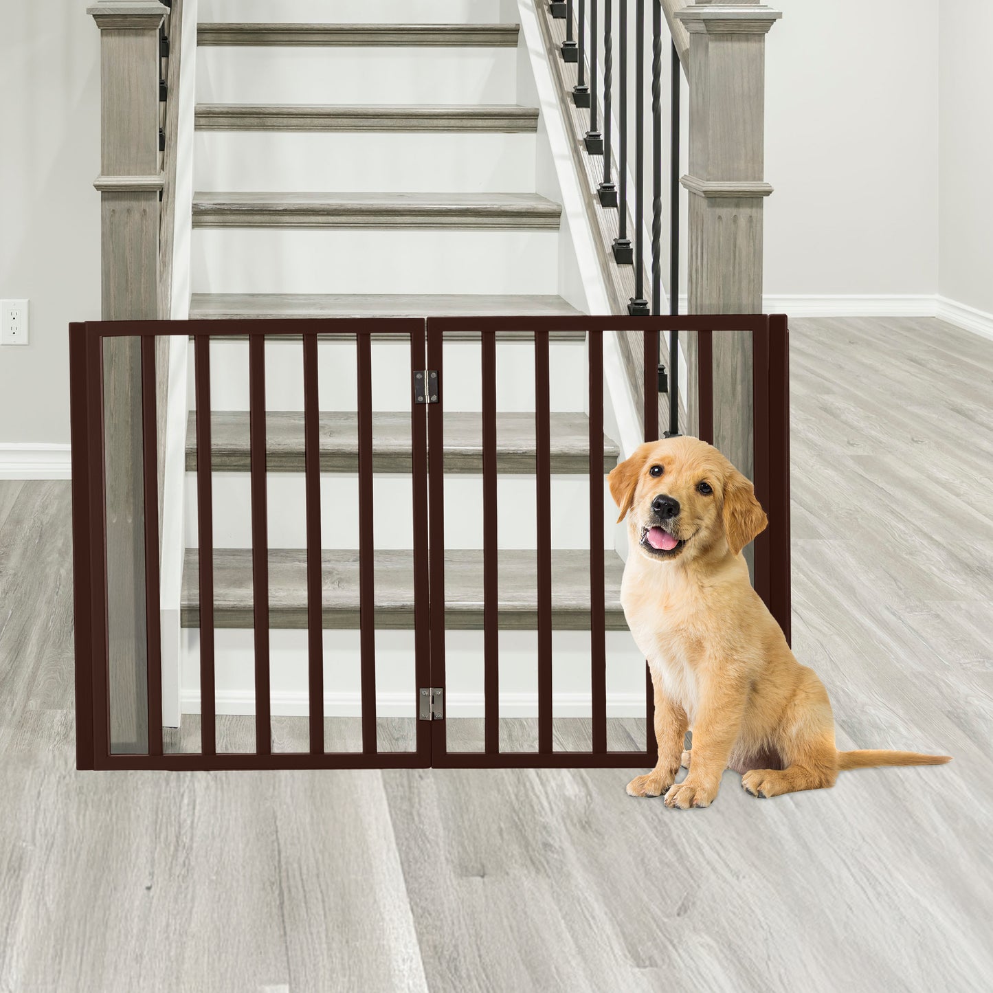 PETMAKER 4-Panel Indoor Foldable Pet Gate, Brown