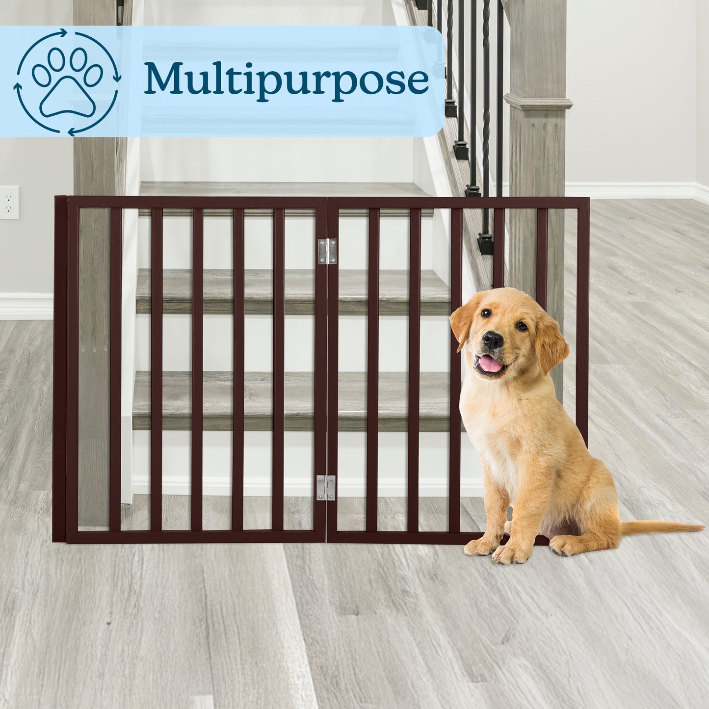 PETMAKER 3-Panel Indoor Foldable Pet Gate, Brown