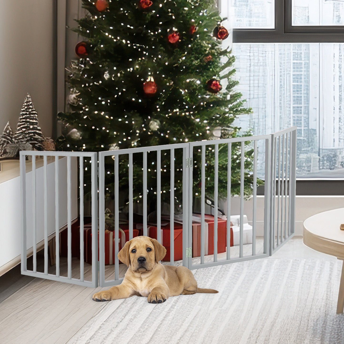 PETMAKER 4-Panel Indoor Foldable Pet Gate, Gray