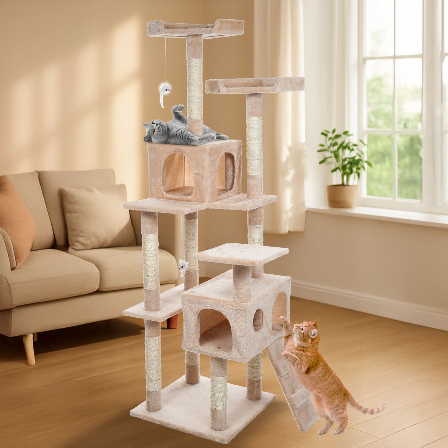 Pet Adobe 5.5FT Cat Tree with Scratch Posts, Beige