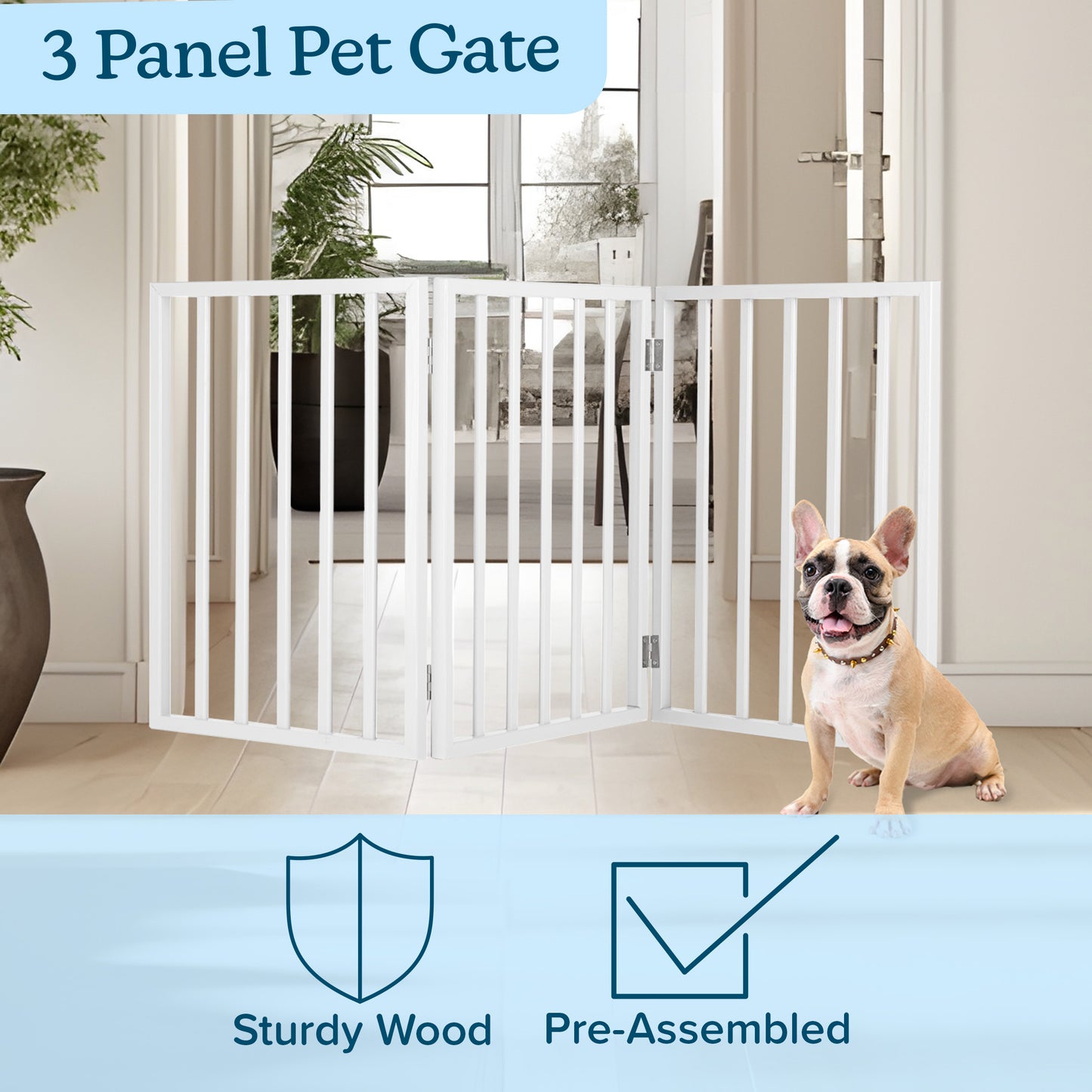 PETMAKER 3-Panel Indoor Foldable Pet Gate, White