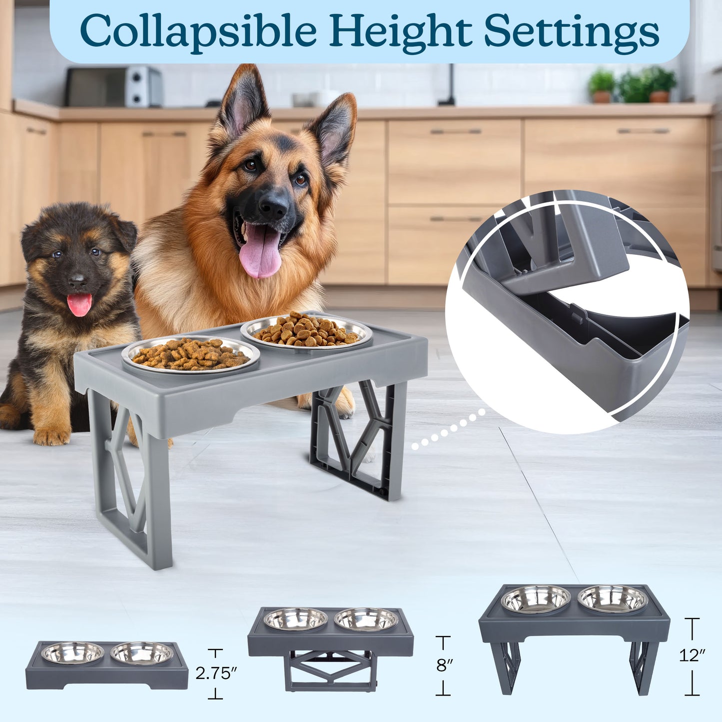 Grepow Adjustable Raised Dog Bowl Stand, Gray