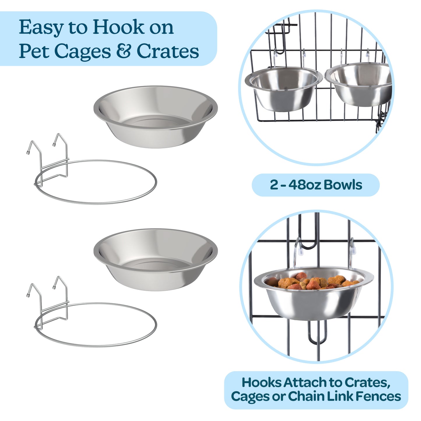 Stainless-Steel Hanging Dog Bowl Set