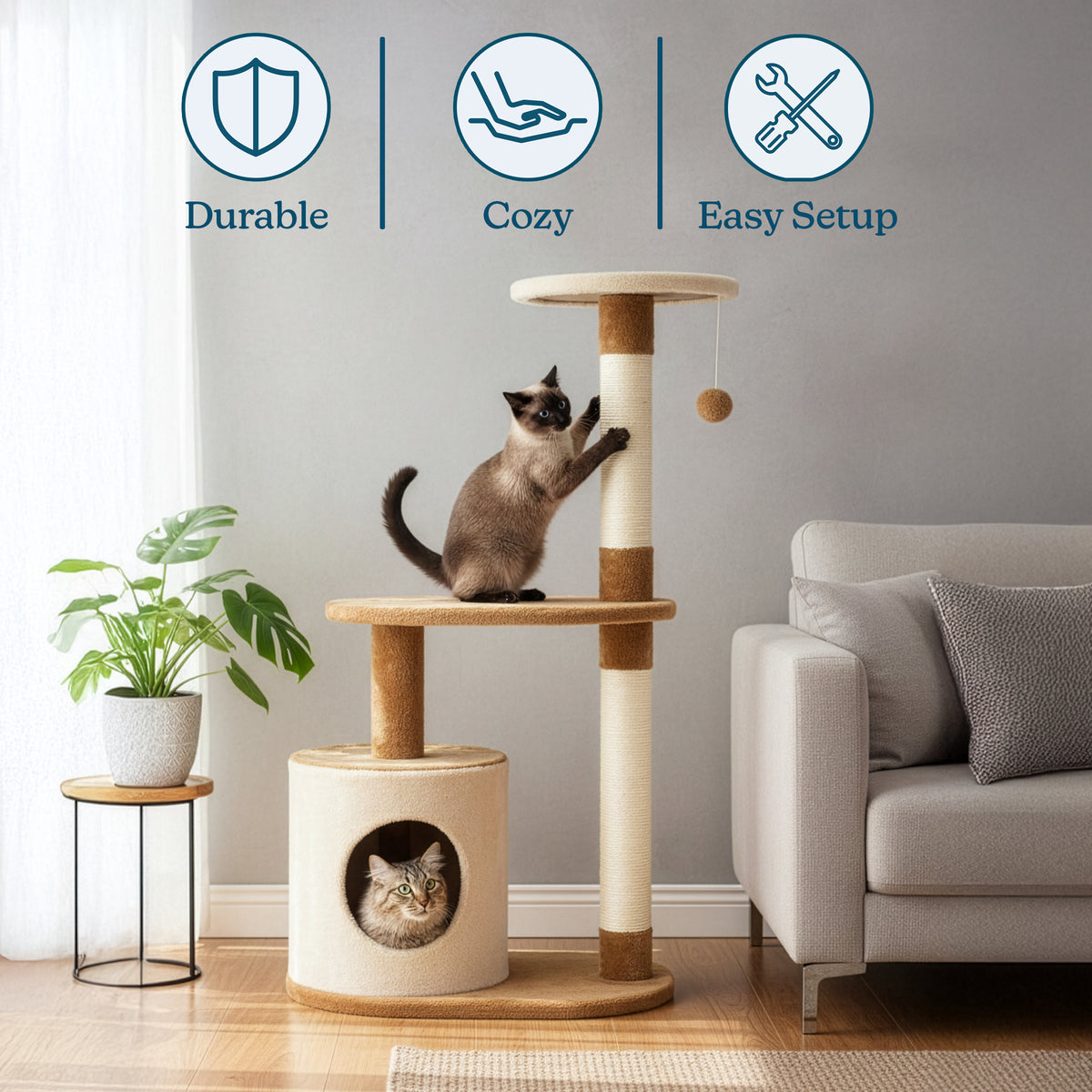 3-Tier Cat Tower with Scratch Posts