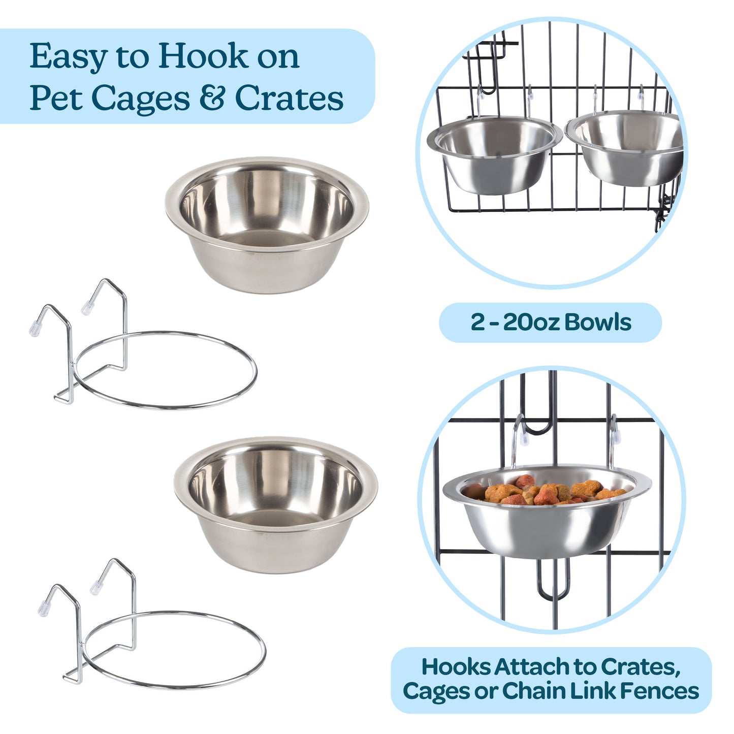 Stainless-Steel Hanging Dog Bowl Set