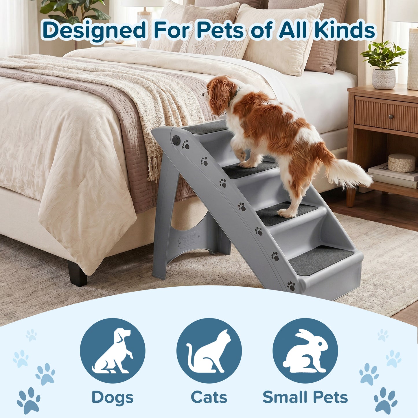 PETMAKER 4-Step Foldable Dog Stairs, Gray