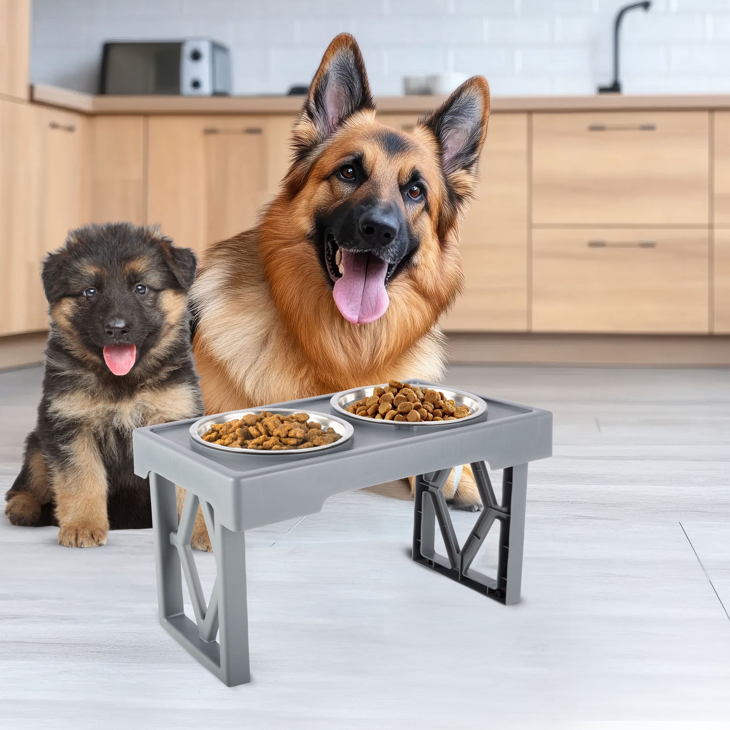 Grepow Adjustable Raised Dog Bowl Stand, Gray