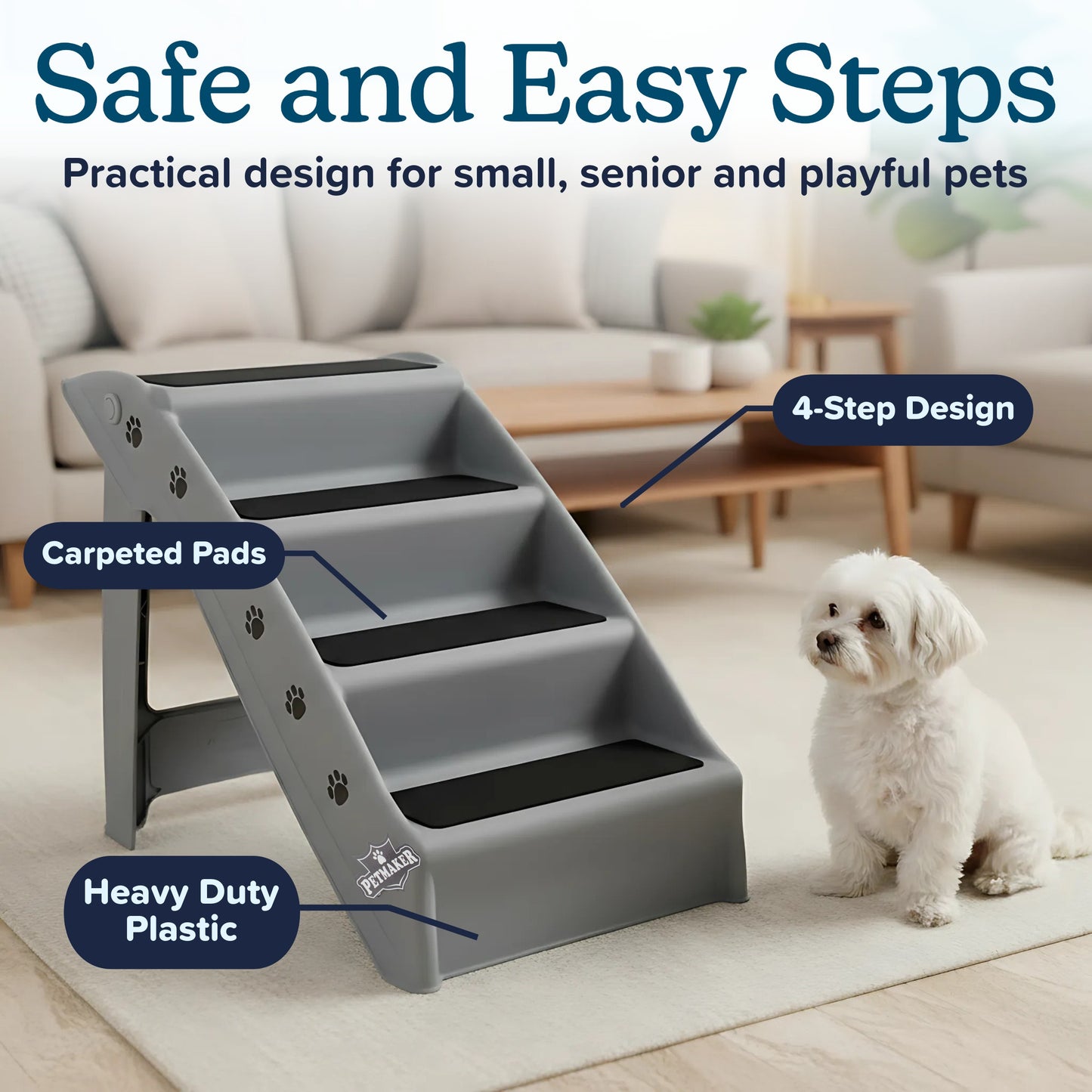 PETMAKER 4-Step Foldable Dog Stairs, Gray