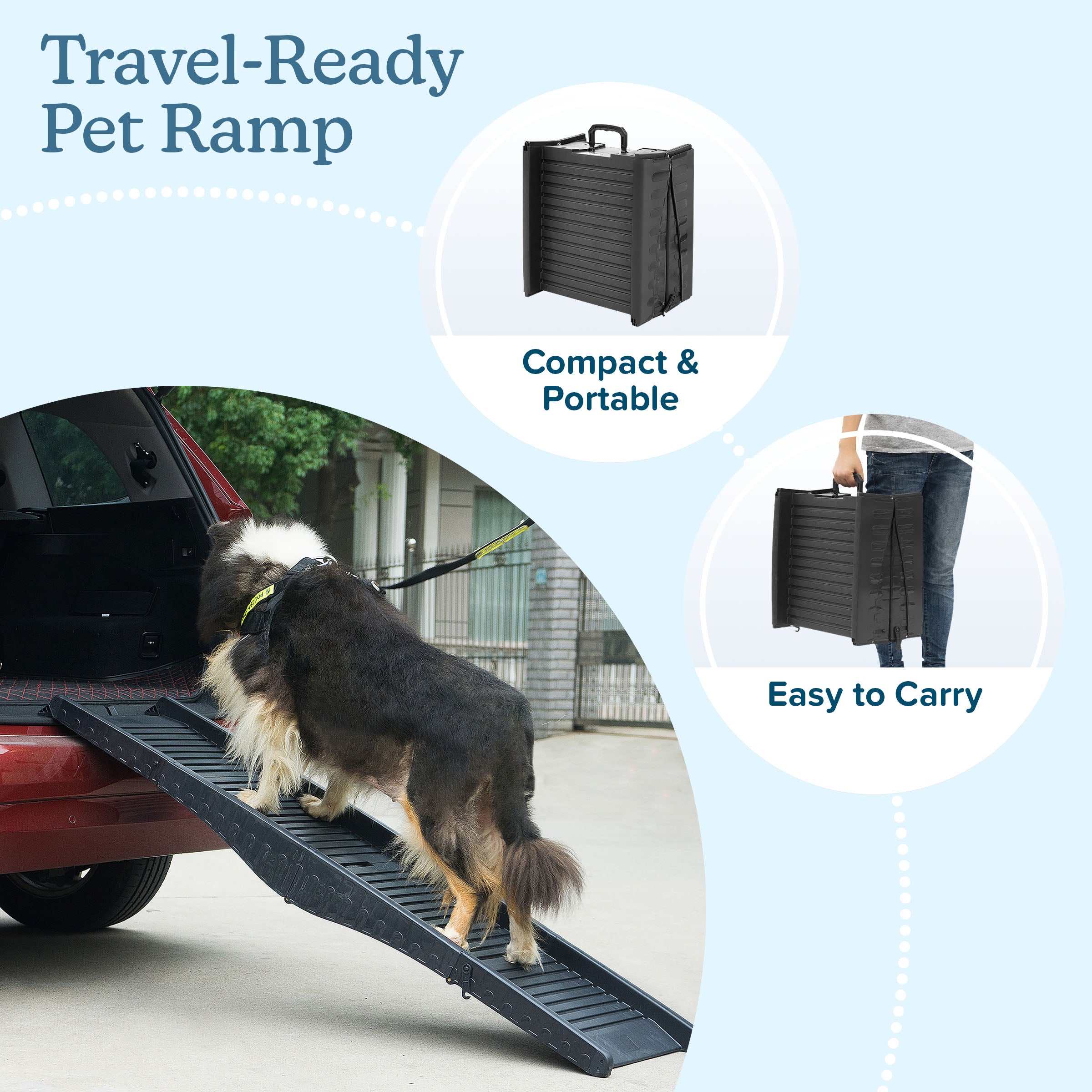 PETMAKER Nonslip 60-Inch Dog Ramp with Raised Sides - Tri-Fold Pet