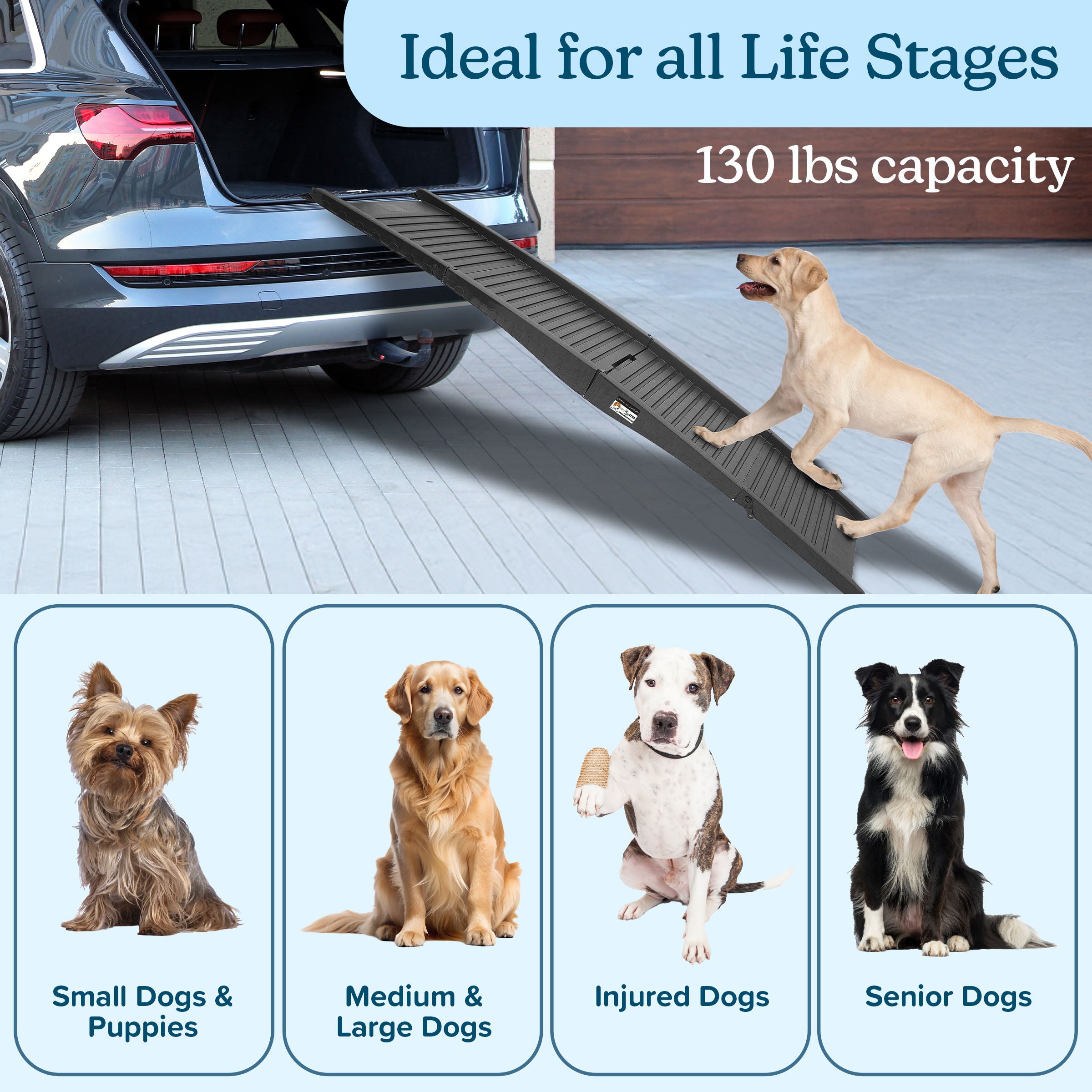 PETMAKER Nonslip 60-Inch Dog Ramp with Raised Sides - Tri-Fold Pet