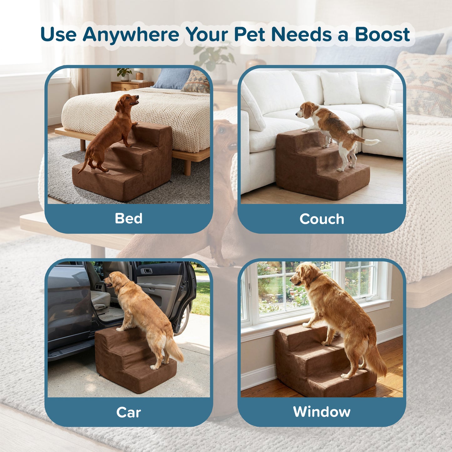 3-Step Nonslip Foam Pet Staircase