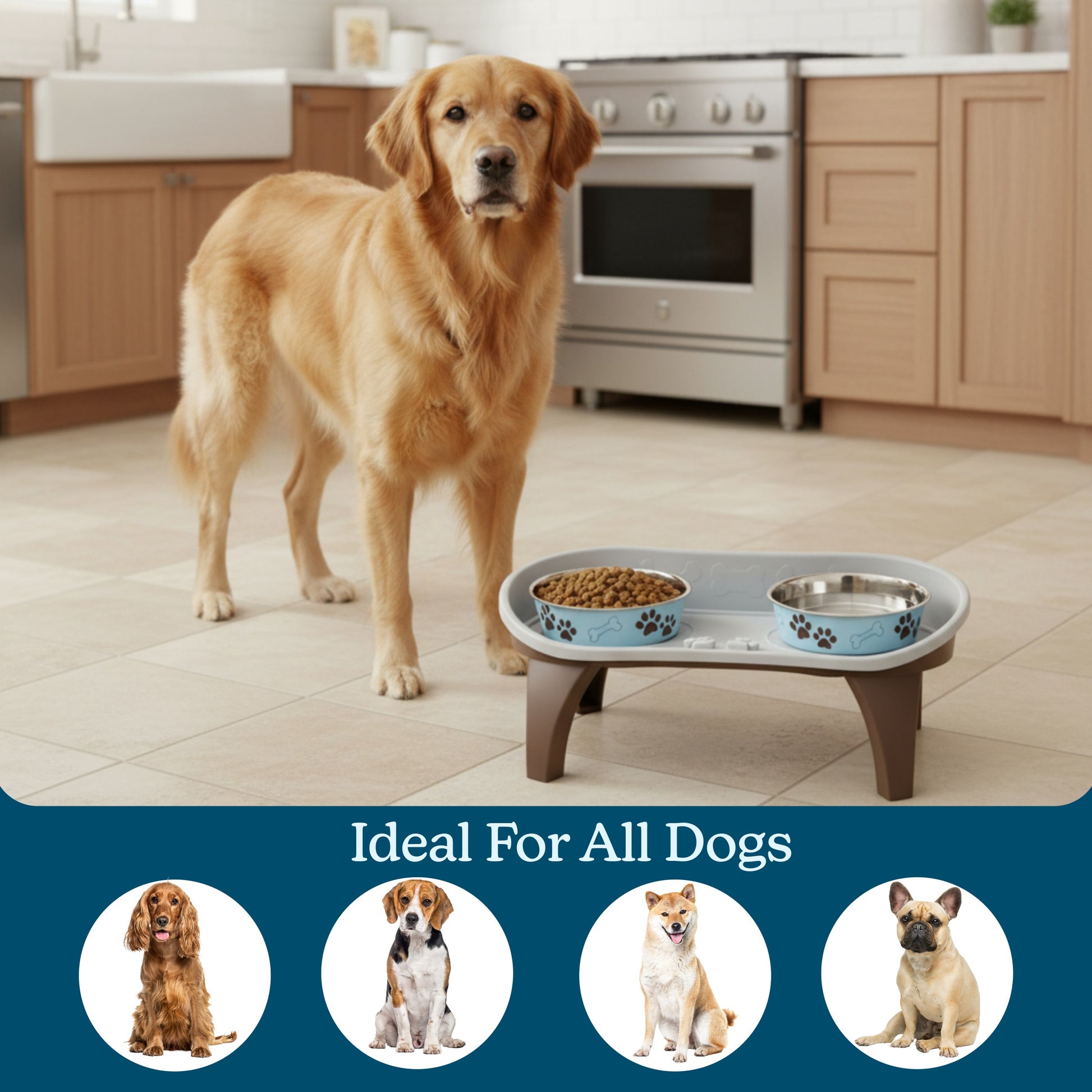 6in raised dog bowls PETMAKER 21″ x 11″ x 8.5″ Raised Dog Bowl Stand with Splash Guard and  Non-Skid Feet – PetMaker