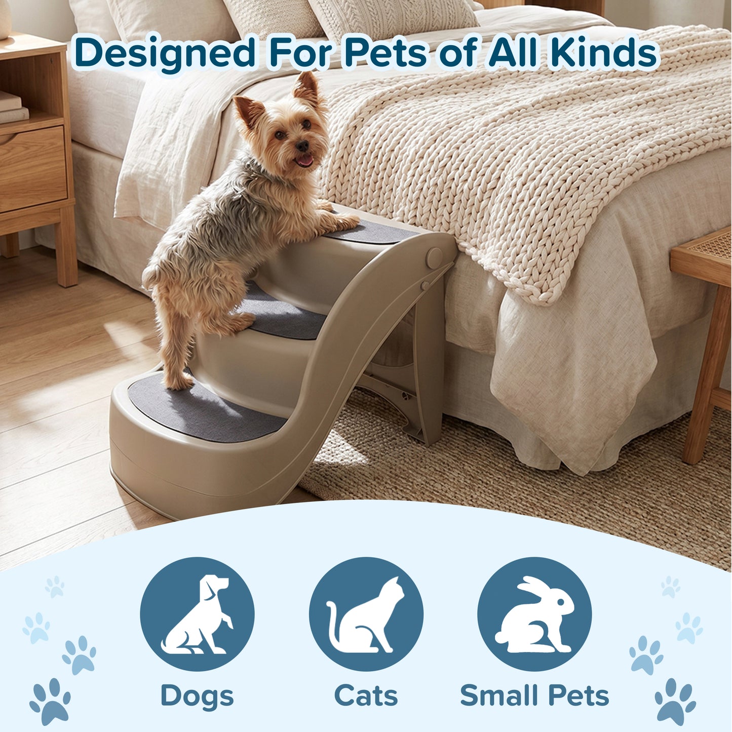 PETMAKER 3-Step Pet Stairs for Small Dogs, Tan