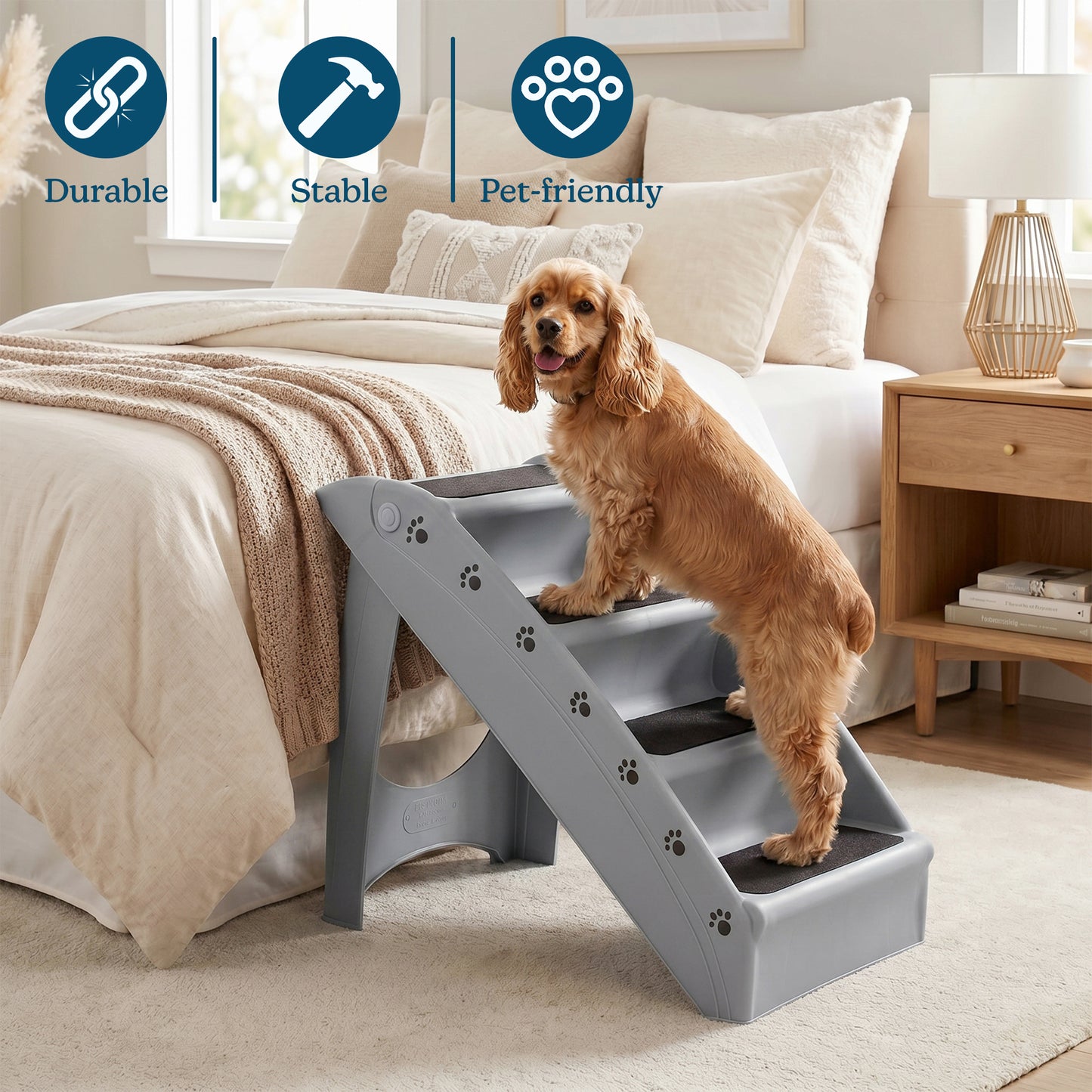 PETMAKER 4-Step Foldable Dog Stairs, Gray