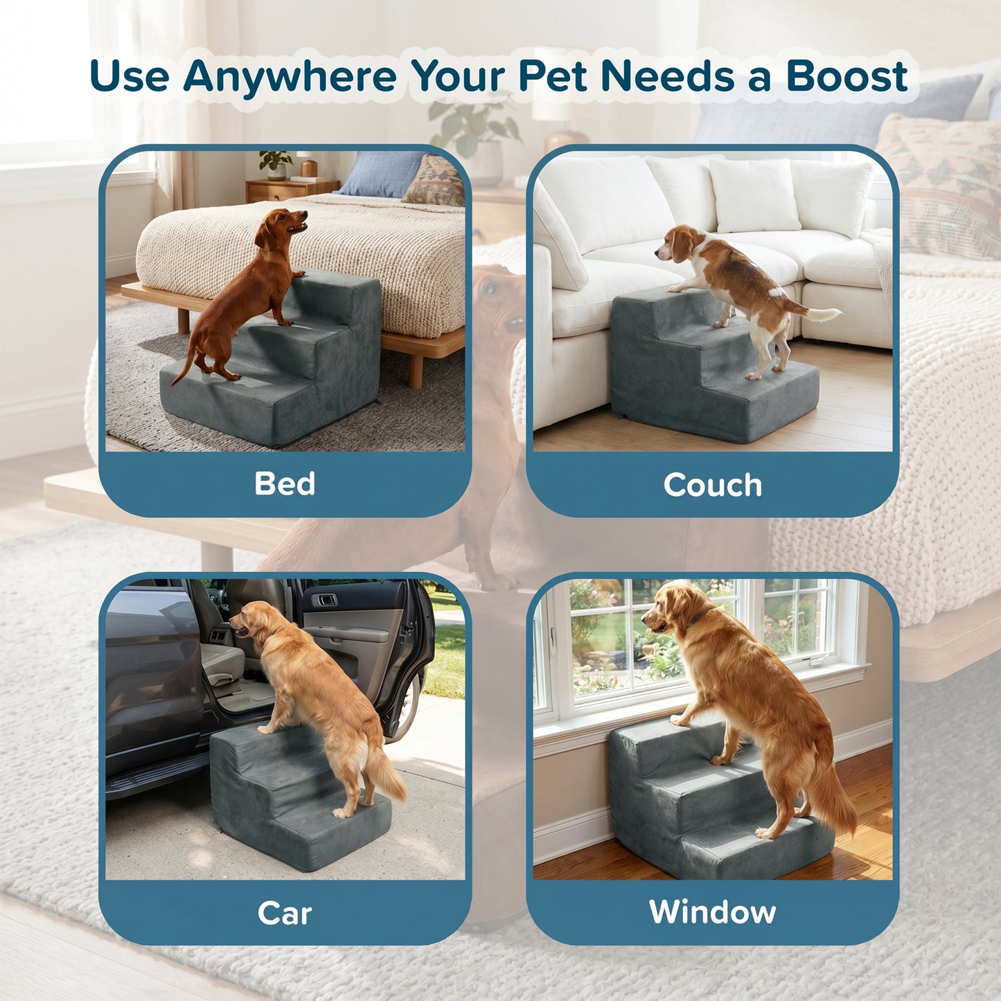 3-Step Nonslip Foam Pet Staircase