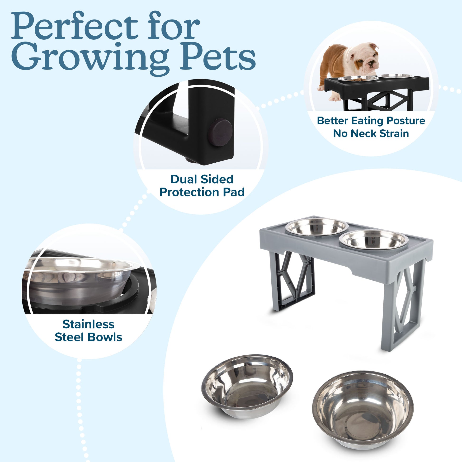 PETMAKER Adjustable Raised Dog Bowl Stand, Gray