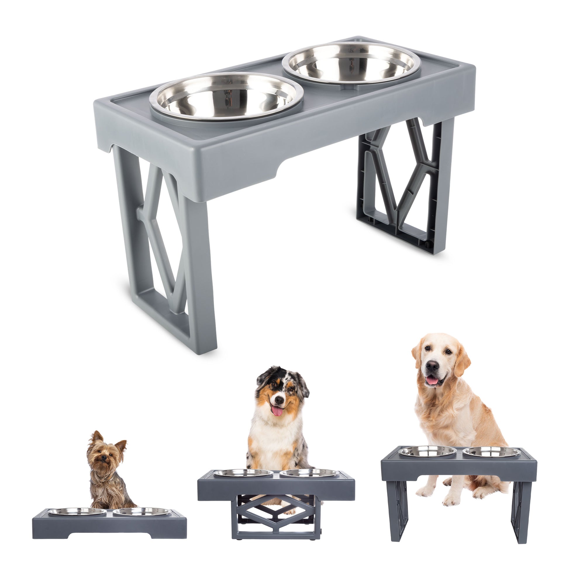adjustable height dog water bowl PETMAKER Adjustable Raised Dog Bowl Stand, Gray