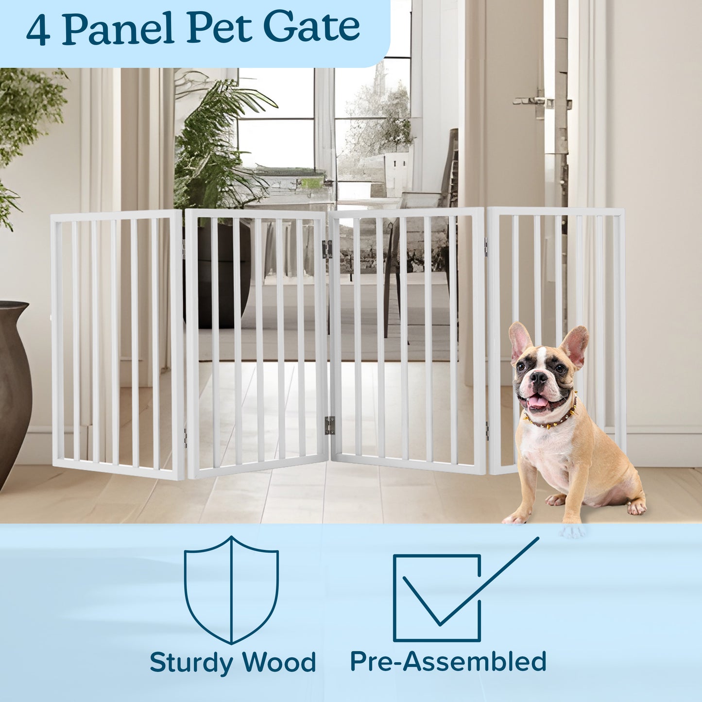 PETMAKER 4-Panel Indoor Foldable Pet Gate, White