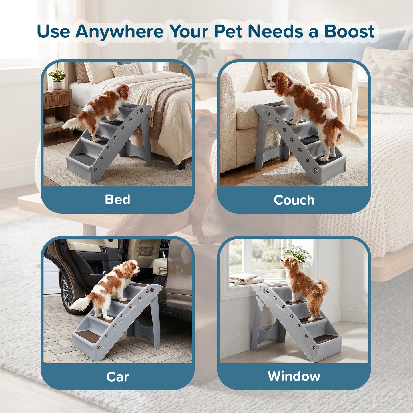 PETMAKER 4-Step Foldable Dog Stairs, Gray