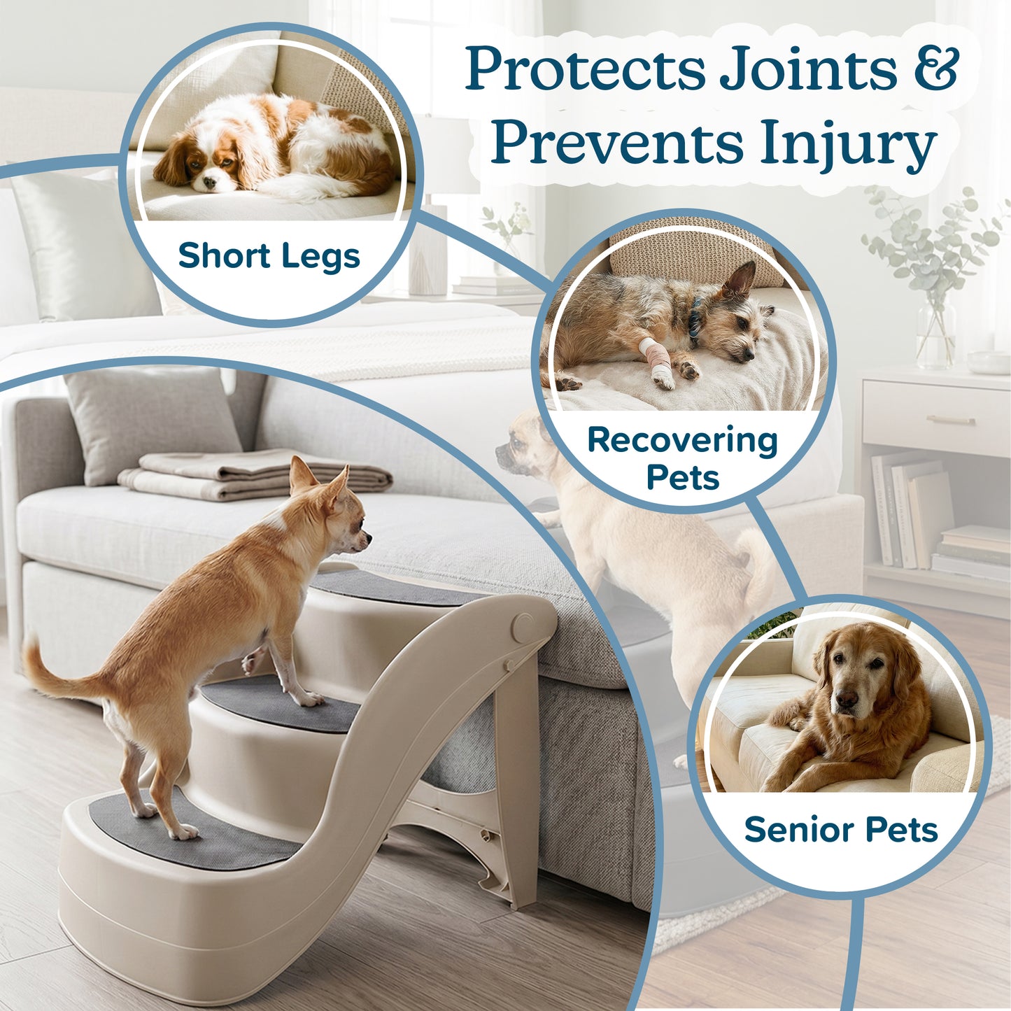 PETMAKER 3-Step Pet Stairs for Small Dogs, Tan