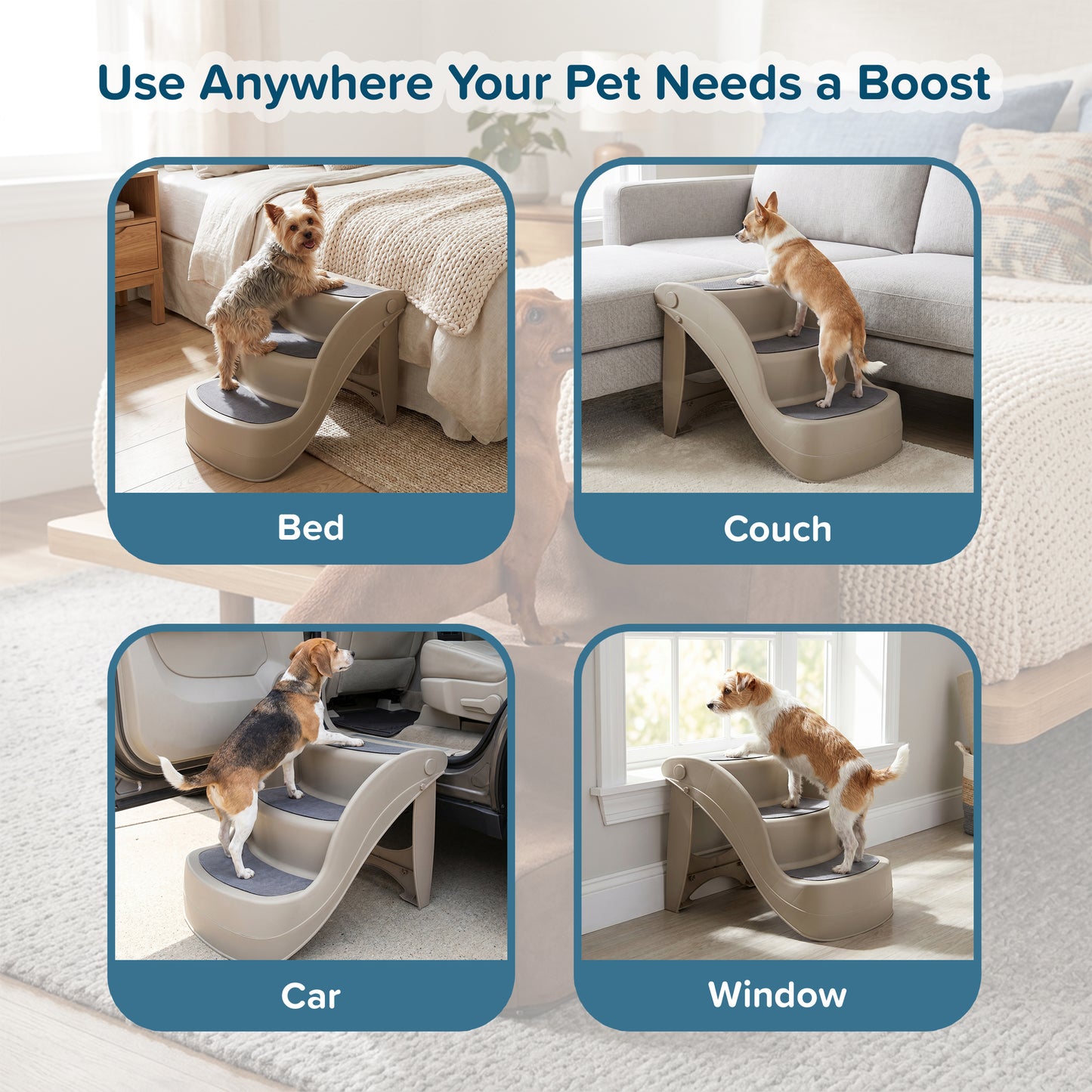 PETMAKER 3-Step Pet Stairs for Small Dogs, Tan