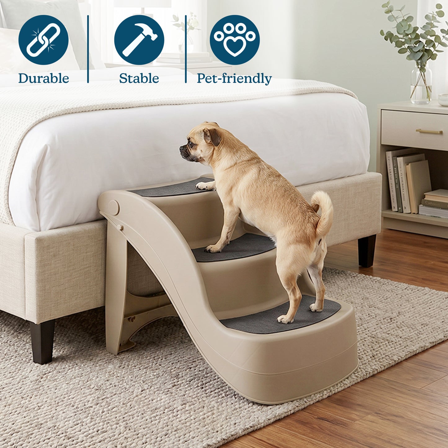 PETMAKER 3-Step Pet Stairs for Small Dogs, Tan
