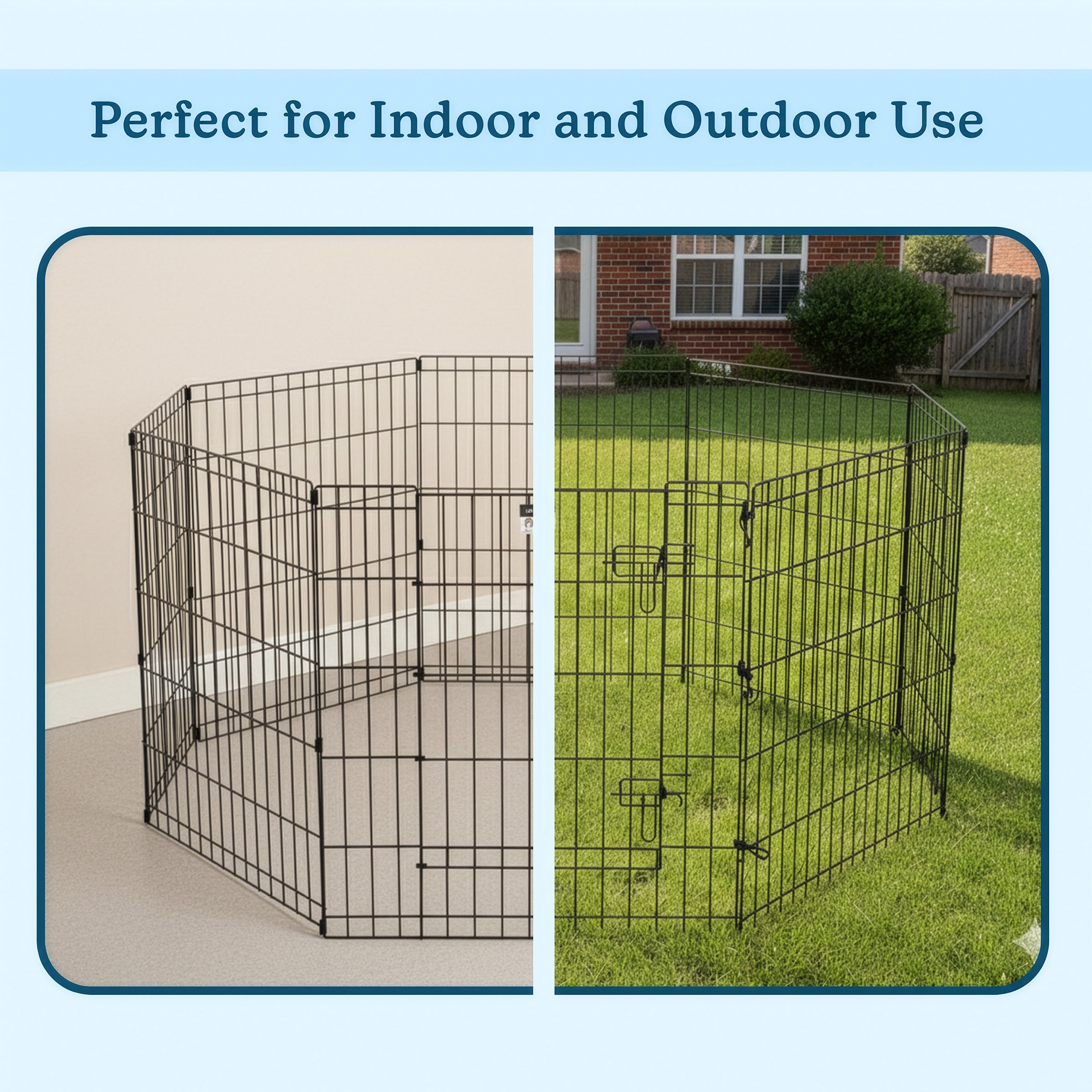 Dog Playpen – Foldable Metal Puppy Exercise Pen with 8 Durable 24
