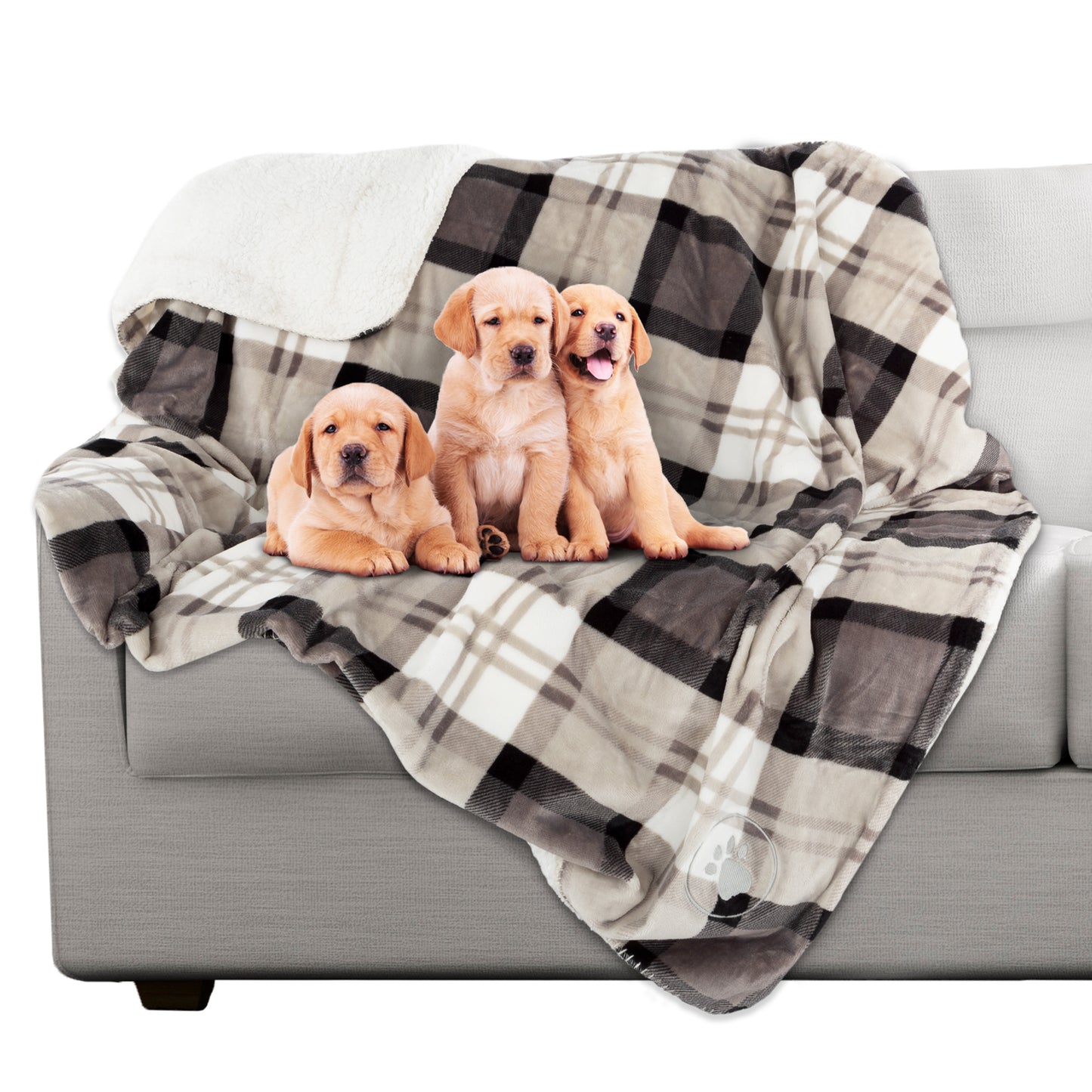 PETMAKER 50x60 Waterproof Dog Blanket, Gray Plaid