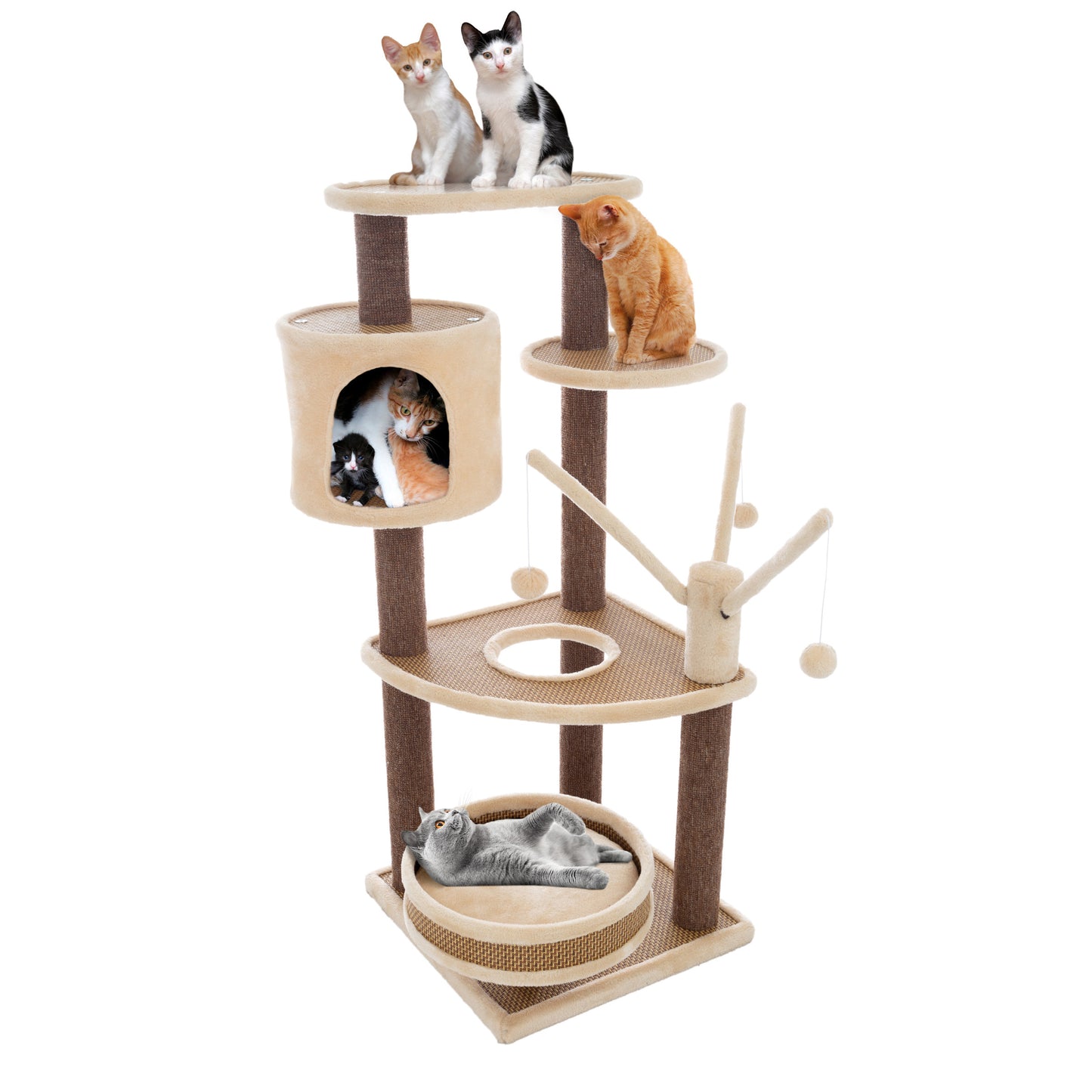 PETMAKER 6-Tier Carpeted Cat Tower, Beige