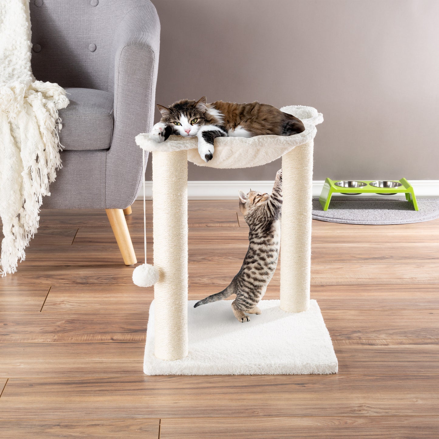 PETMAKER Cat Hammock with Scratching Posts, White