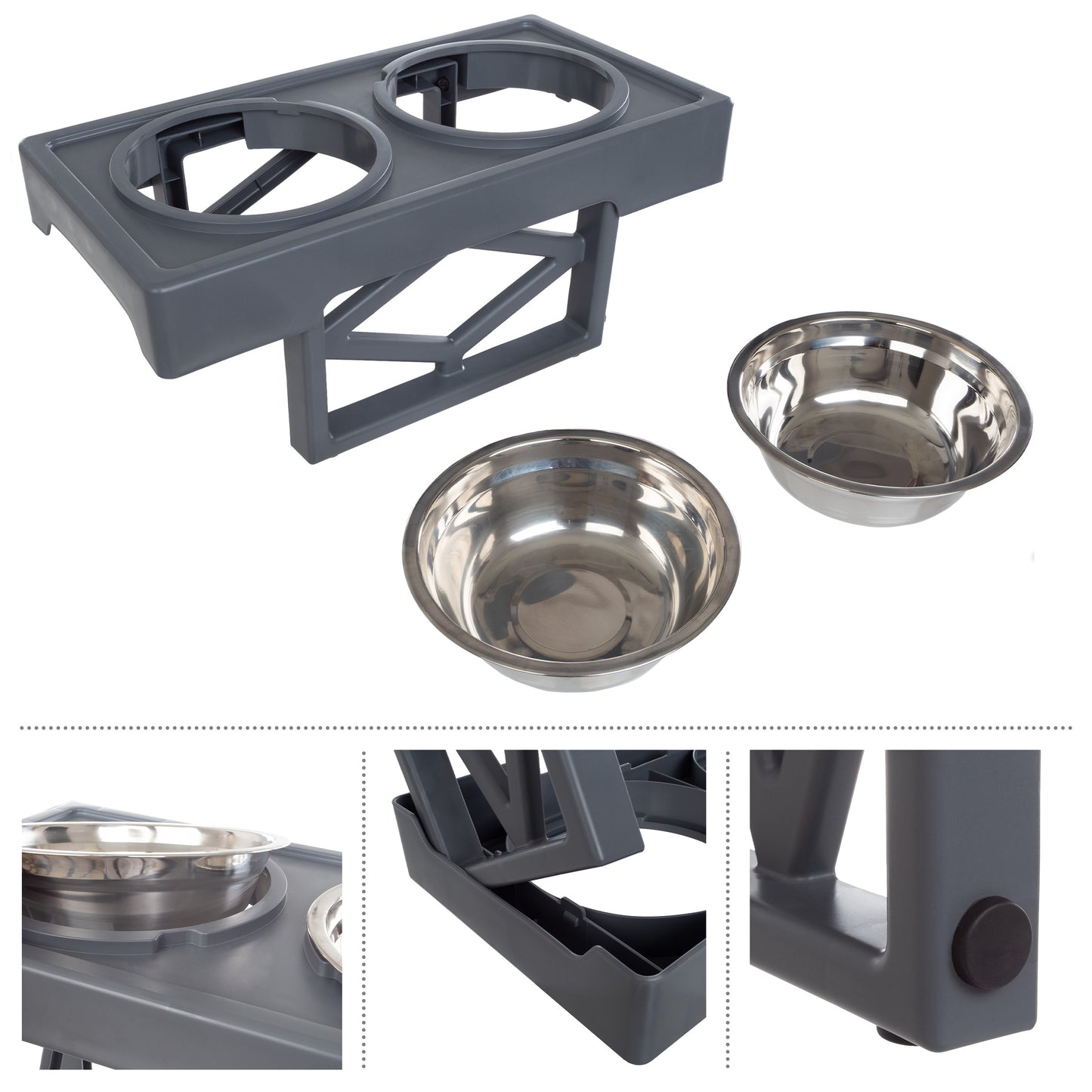 2 Dog Bowls with Adjustable Stand